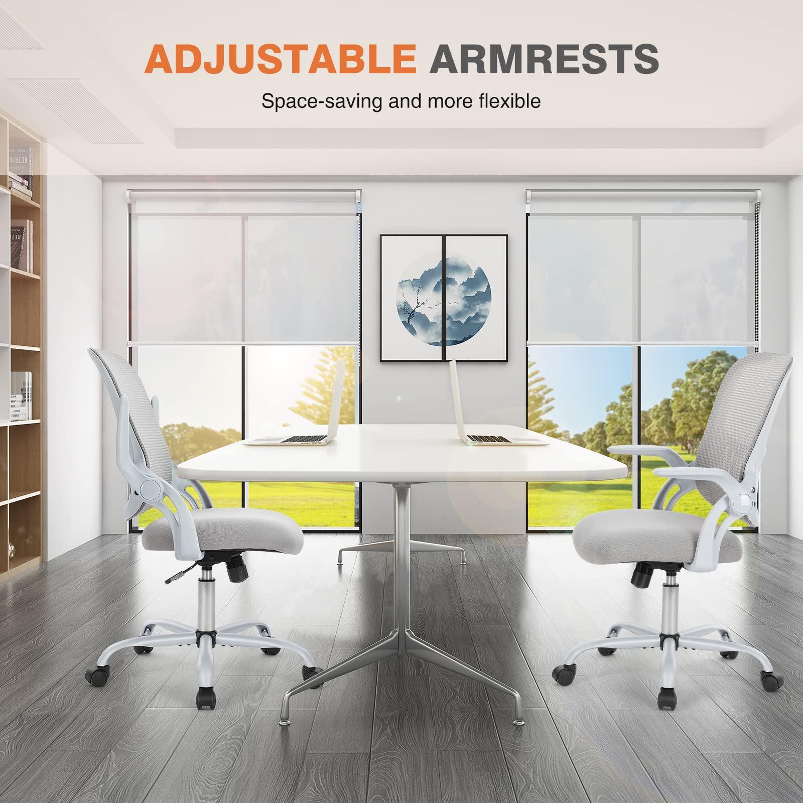 Sweetcrispy Office Computer Desk Chair, Ergonomic Mid-Back Mesh Rolling Work Swivel Task Chairs with Wheels, Comfortable Lumbar Support, Comfy Flip-up Arms for Home, Bedroom, Study, Student, Black - Image 6