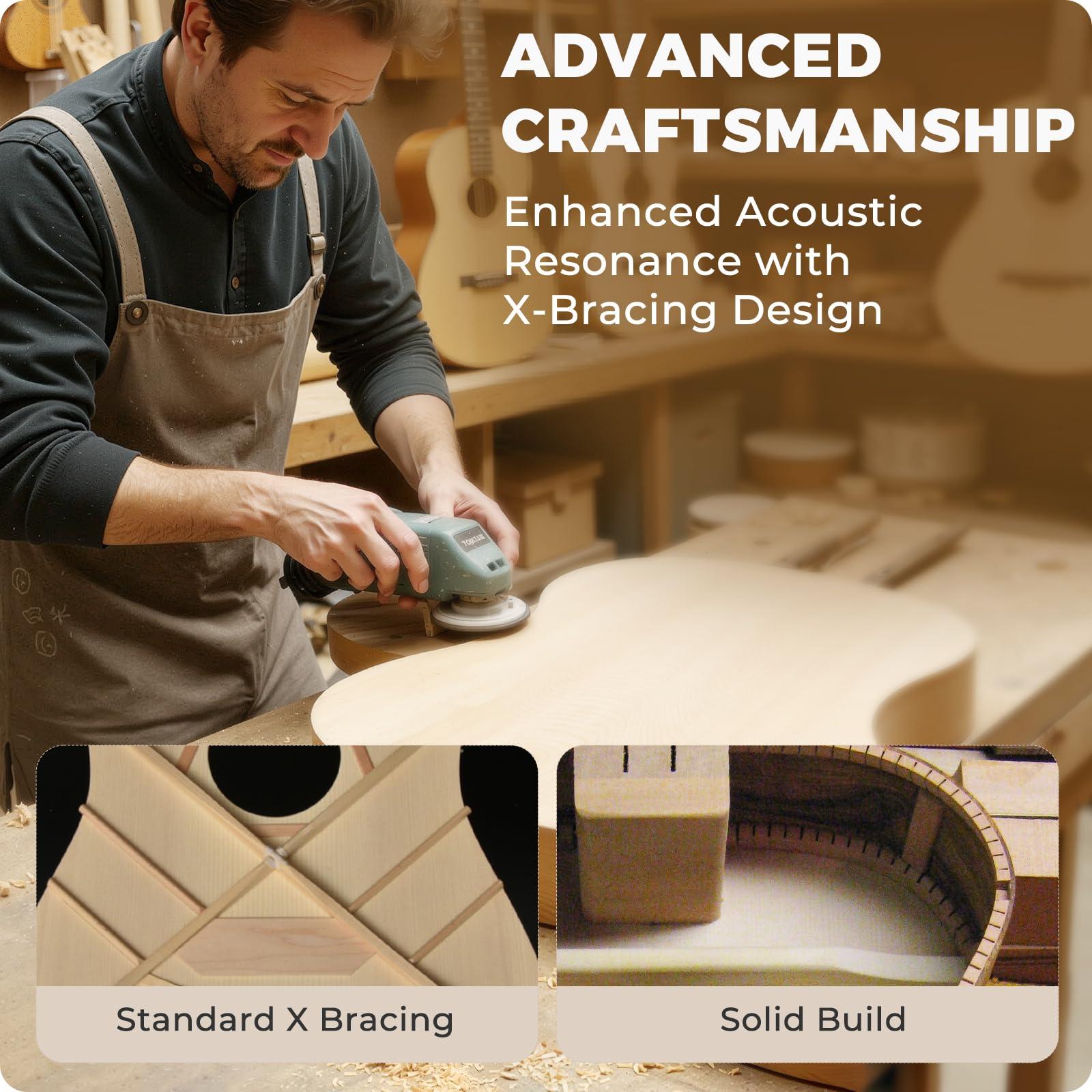 41" Acoustic Guitar Kit for Beginner: 4/4 Full Size Cutaway Acustica Guitarra Bundle for Adult Teen with Gig Bag, Tuner, Strap, Strings, Picks, Capo, FF60, Black - Image 7