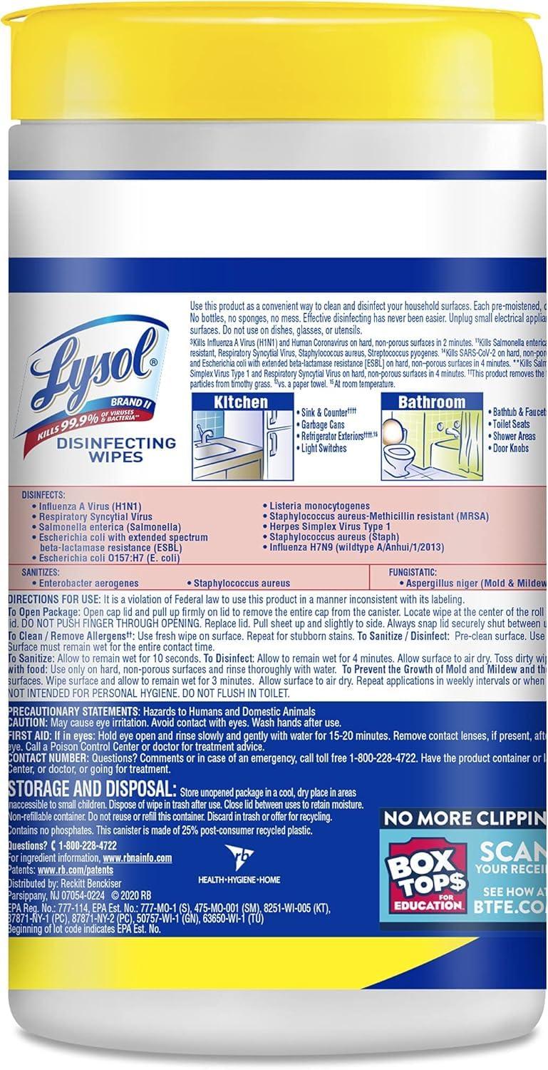 Lysol Disinfecting Wipes Bundle, Home Apartment Dorm Room Essentials and Cleaning Supplies, All Purpose Cleaner, Multi-surface Cleaning Wipes, Lemon and Lime Sanitizing Wipes Bundle, 80 Count - Image 11
