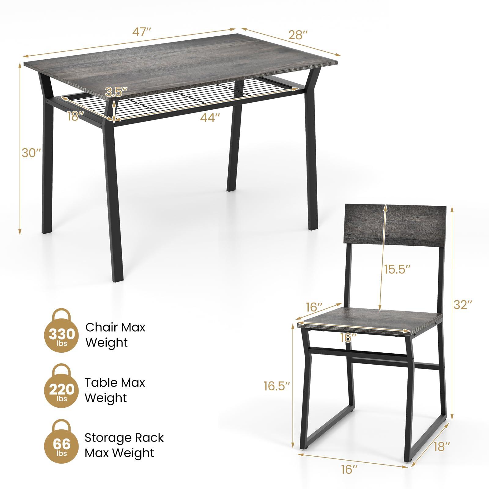 Tangkula Dining Table Set for 4, Kitchen Table and Chairs for 4 with Storage Rack, Space-Saving Dinette Set for Kitchen Dining Room (Grey) - Image 3