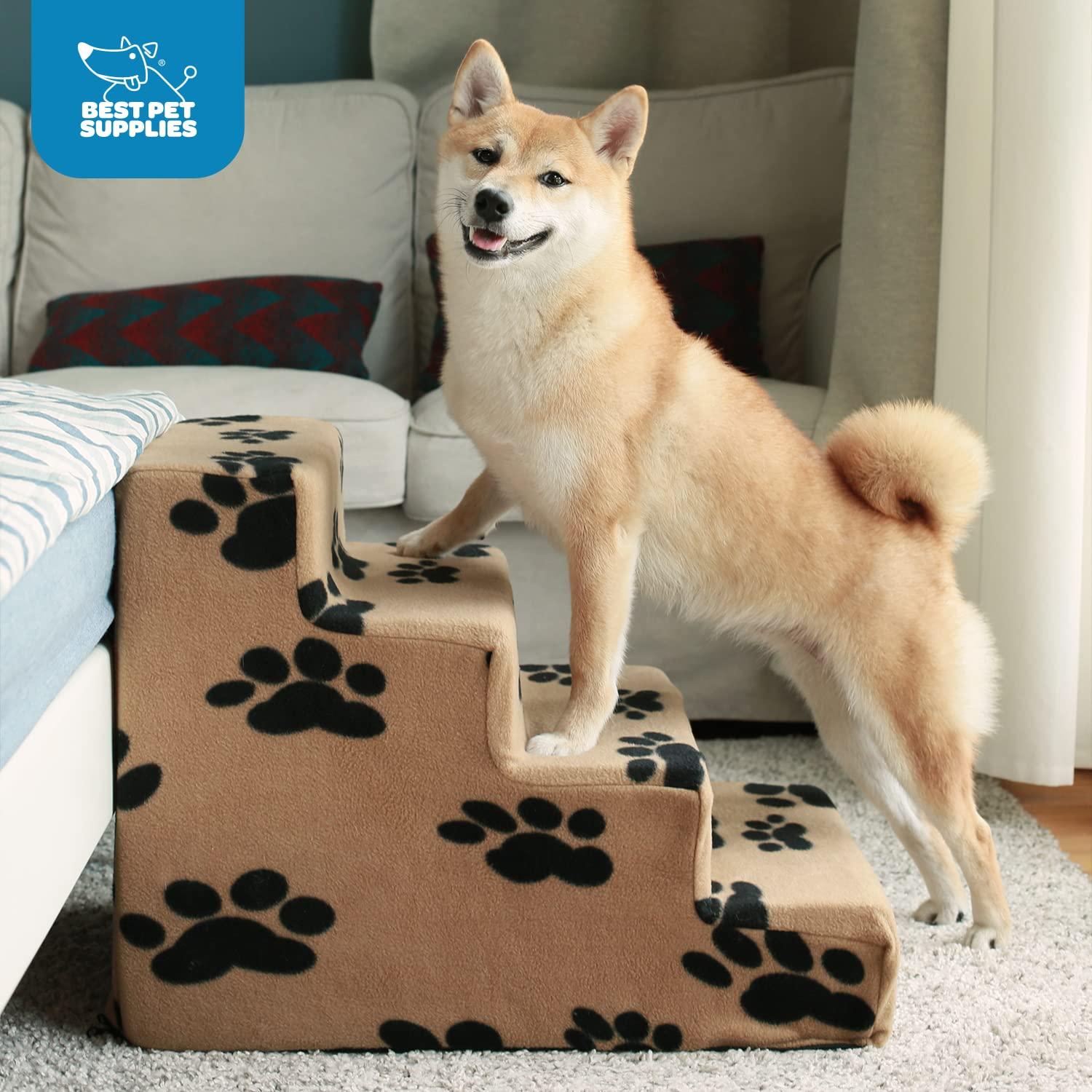 Best Pet Supplies Dog Stairs & Steps - Foam Steps for Small Dogs & Cats, Non-Slip Indoor Balanced Pet Step Support, Dog Ramp, No Assembly, Paw Print on Black, 4-Step (18-inch Height). - Image 6