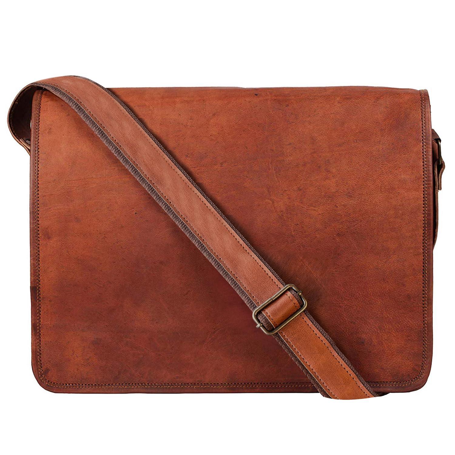 RUSTIC TOWN 15 inch Vintage Crossbody Genuine Leather Laptop Messenger Bag