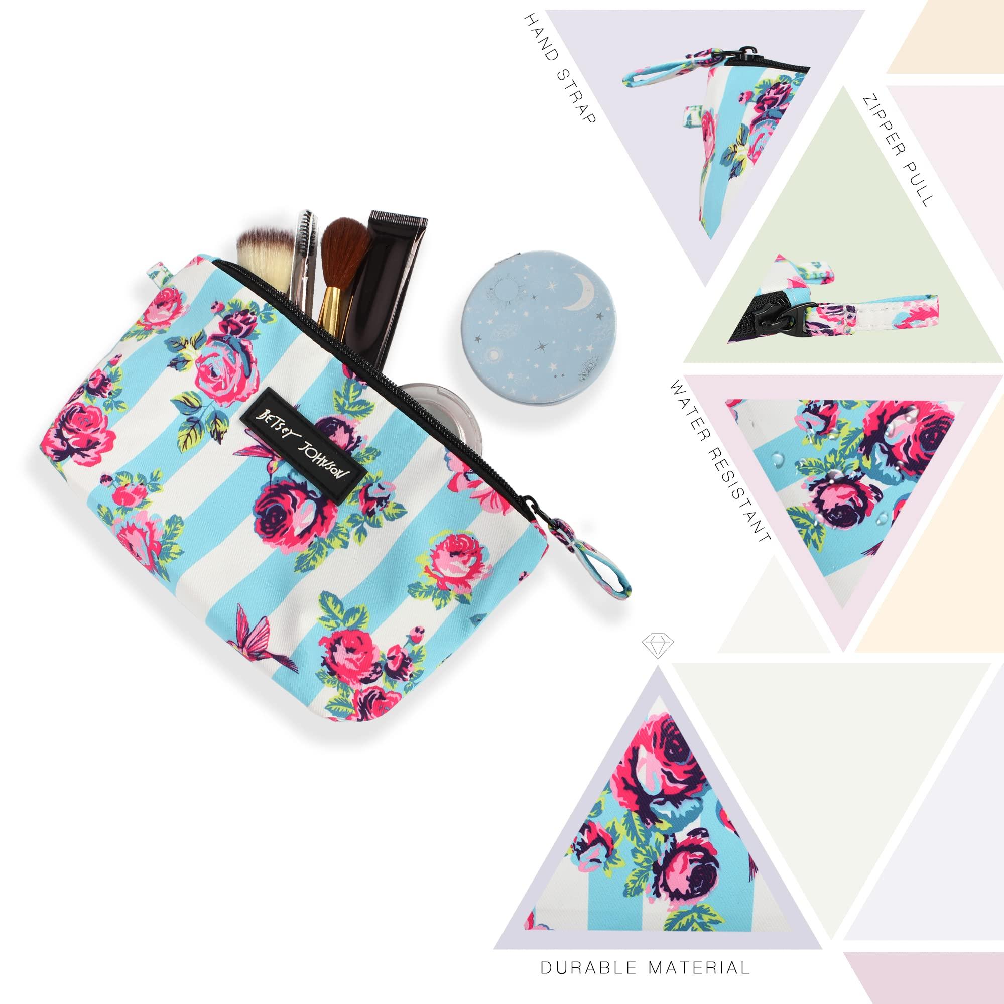Betsey Johnson 8.5 Inch Zipper Cosmetic Pouch Small Toiletry Bag Lightweight Durable Polyester Organizer with Inner Zipped Pocket Good For Makeup Accessories and Travel Needs (Hummingbird Floral) - Image 6