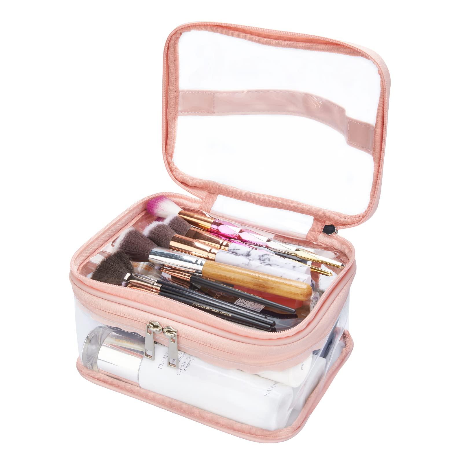 HAOGUAGUA Double Layer Clear Cosmetic Bag Makeup Bag, Waterproof Travel Toiletry Bag, Transparent PVC Hair & Nail Accessories Pouch Beach Bag Organizer (Pink) - Image 6