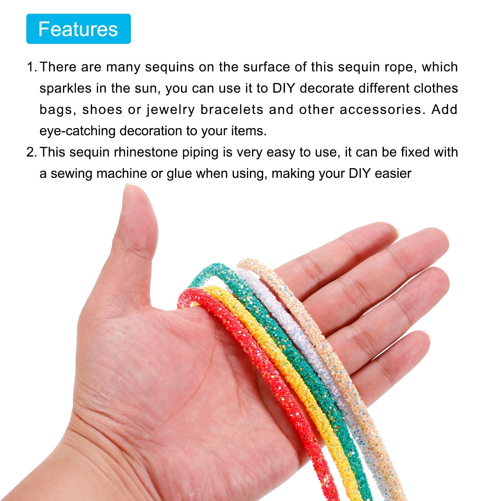 MECCANIXITY 5 Yard 7mm 0.28 inch Glitter Sequins Rope Sequins Rhinestone Tube Cord for DIY Wedding Dresses Costume Clothing Shoes Jewelry Accessory Red - Image 5
