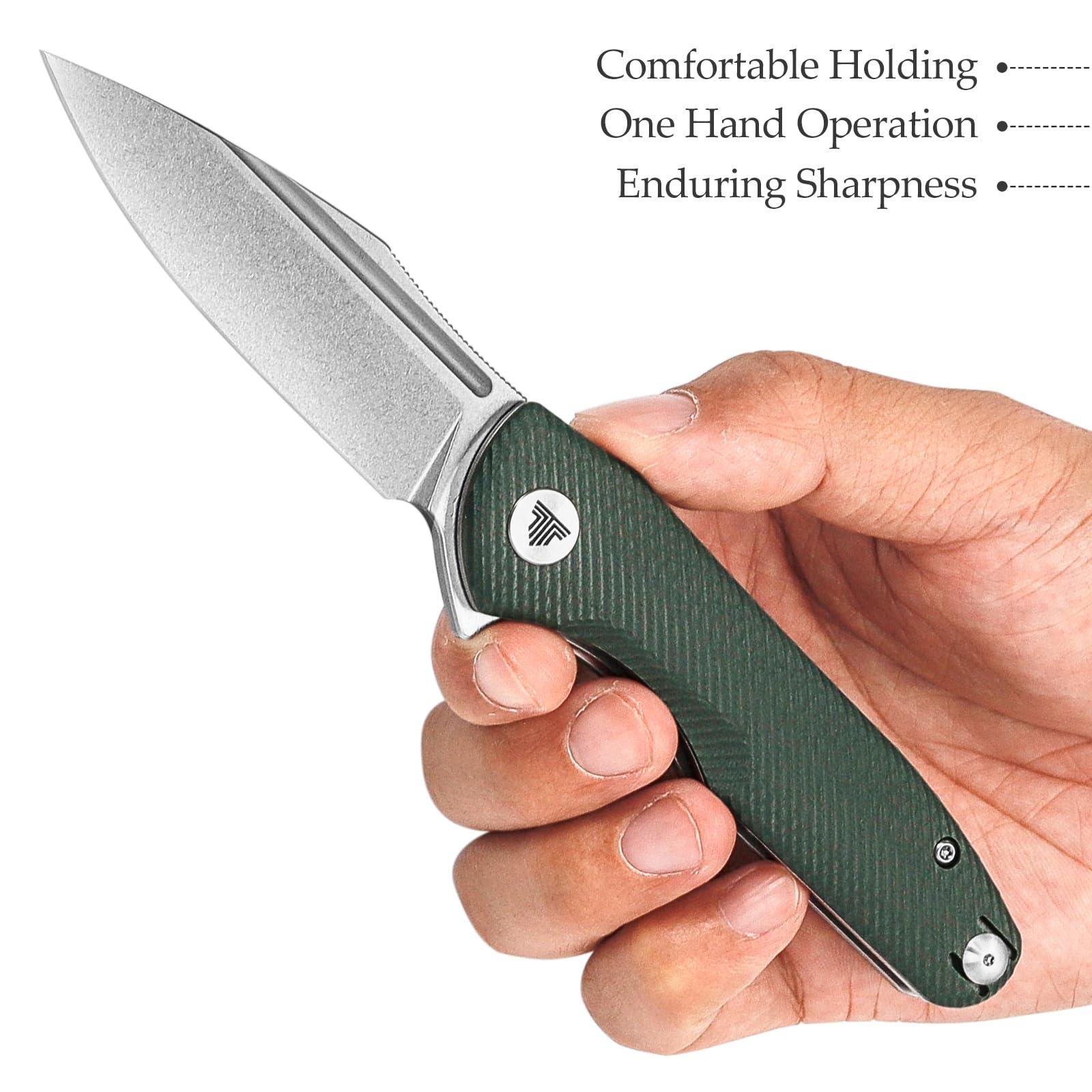 TRIVISA Knives，Pocke Knife with Clip for Camping EDC Tool， Outdoor Folding Flipper Knife for men，G10 Scales，3.26" 14C28N Steel Blade（Stonewash）- Antliae-03GG - Image 4