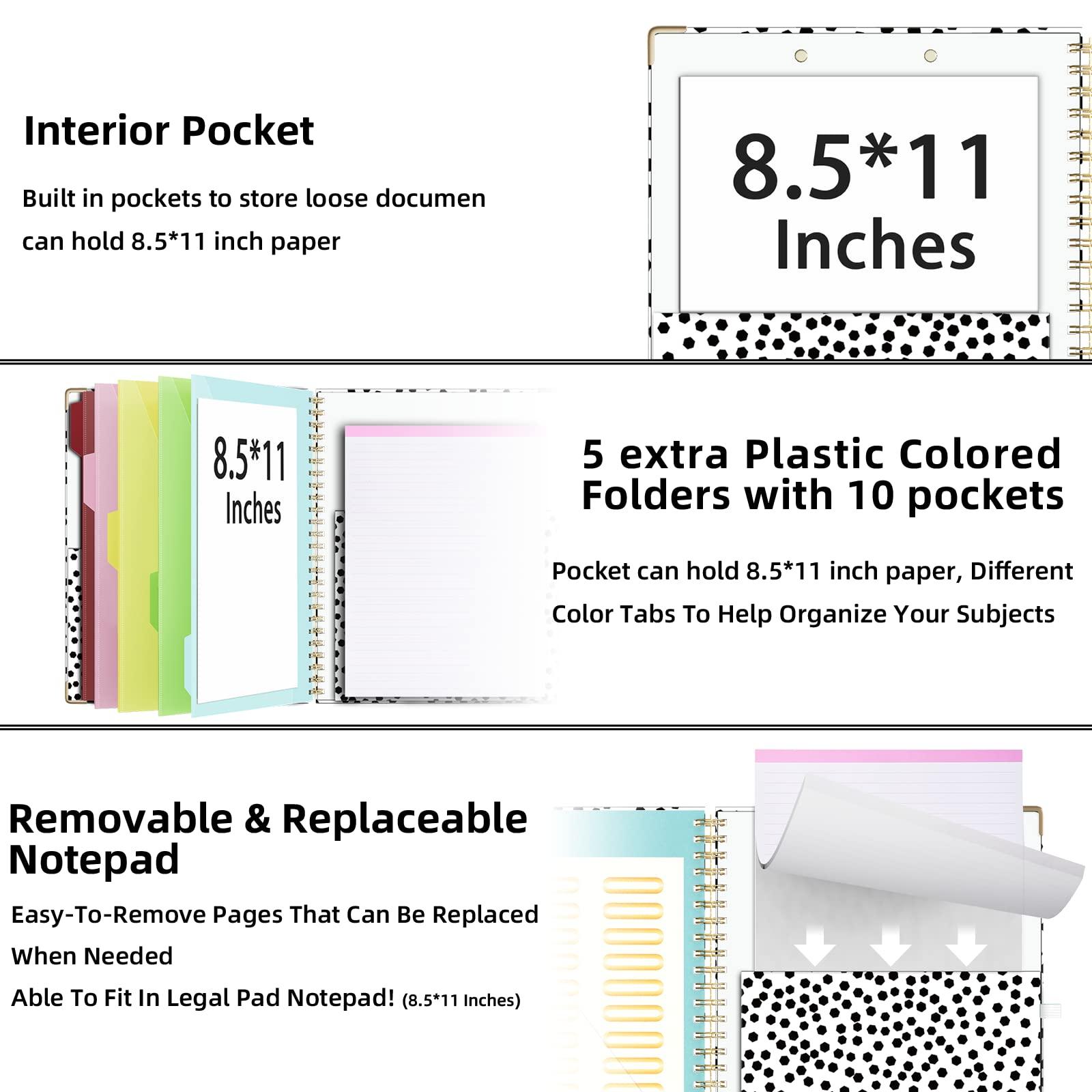 Ospelelf Clipboard with Storage 8.5 X 11，Padfolio Organizer, Spiral Portfolio Letter Size with Notepad, Pen Holder, 5 Extra Folder Divider Pages, Elastic Closure Nurse Office Essentials (Polka Dots) - Image 4