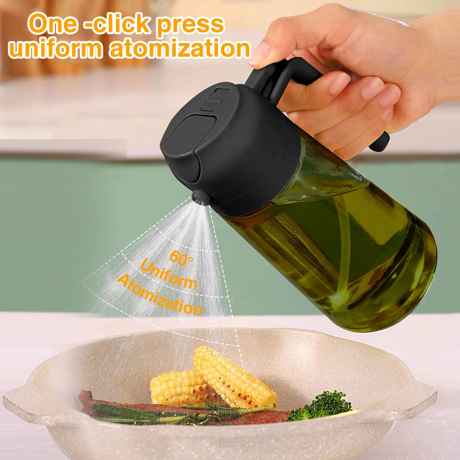 Hnndlra 2 In 1 Oil Dispenser Bottle Spray and Pour, 16oz/470ml Olive Oil Dispenser Bottle Spray, Precise Control Kitchen Gadgets, For Cooking, Air Fryer, Salad, Frying, BBQ (Black) - Image 3