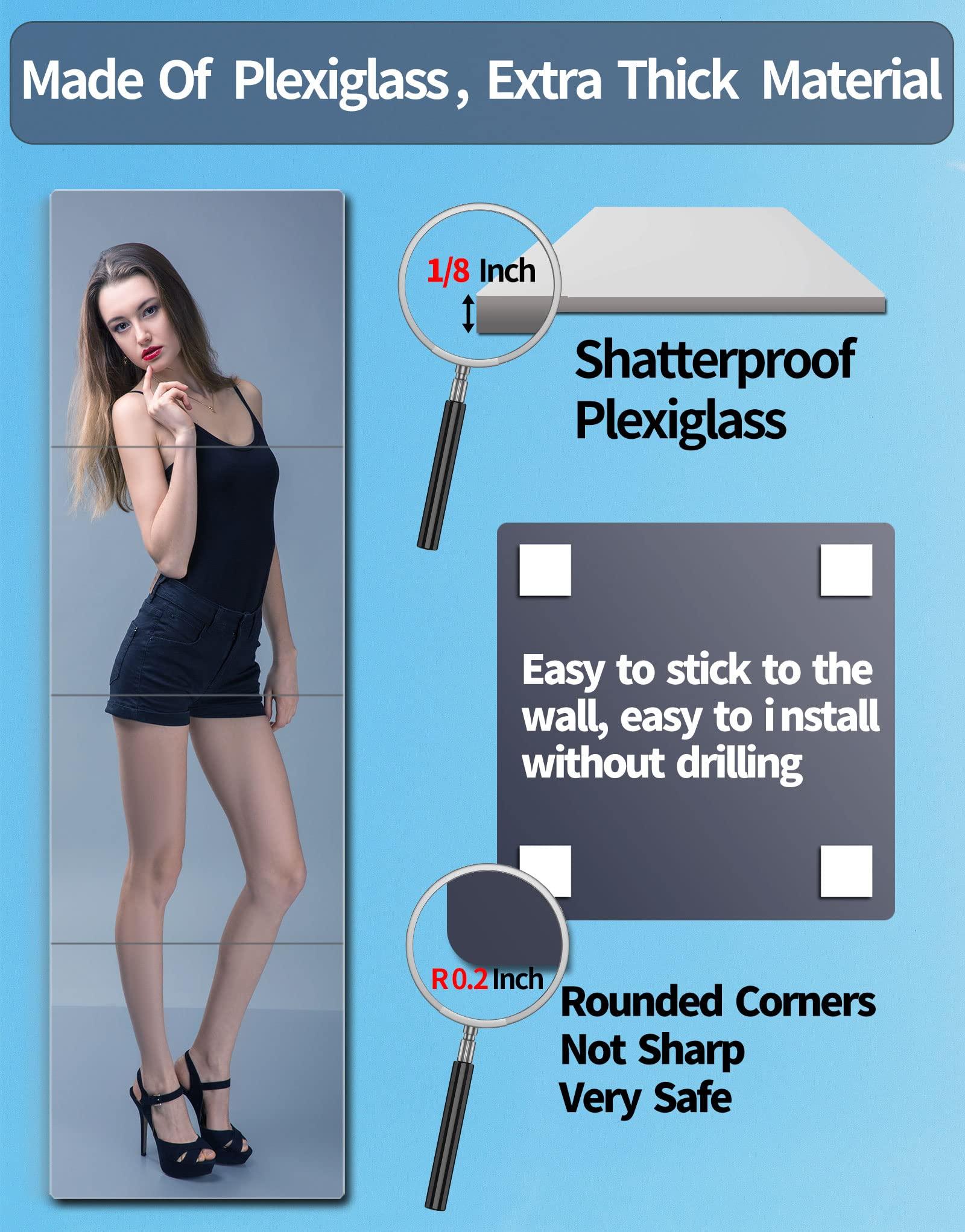 SAFEE MRROR Wall Mirror Full Length Mirror for Bedroom Full Body,Shatterproof Mirror for Kids Tiles,Large 12"x12"x4 Pcs,Unbreakable Frameless Acrylic Gym Mirrors - Image 6