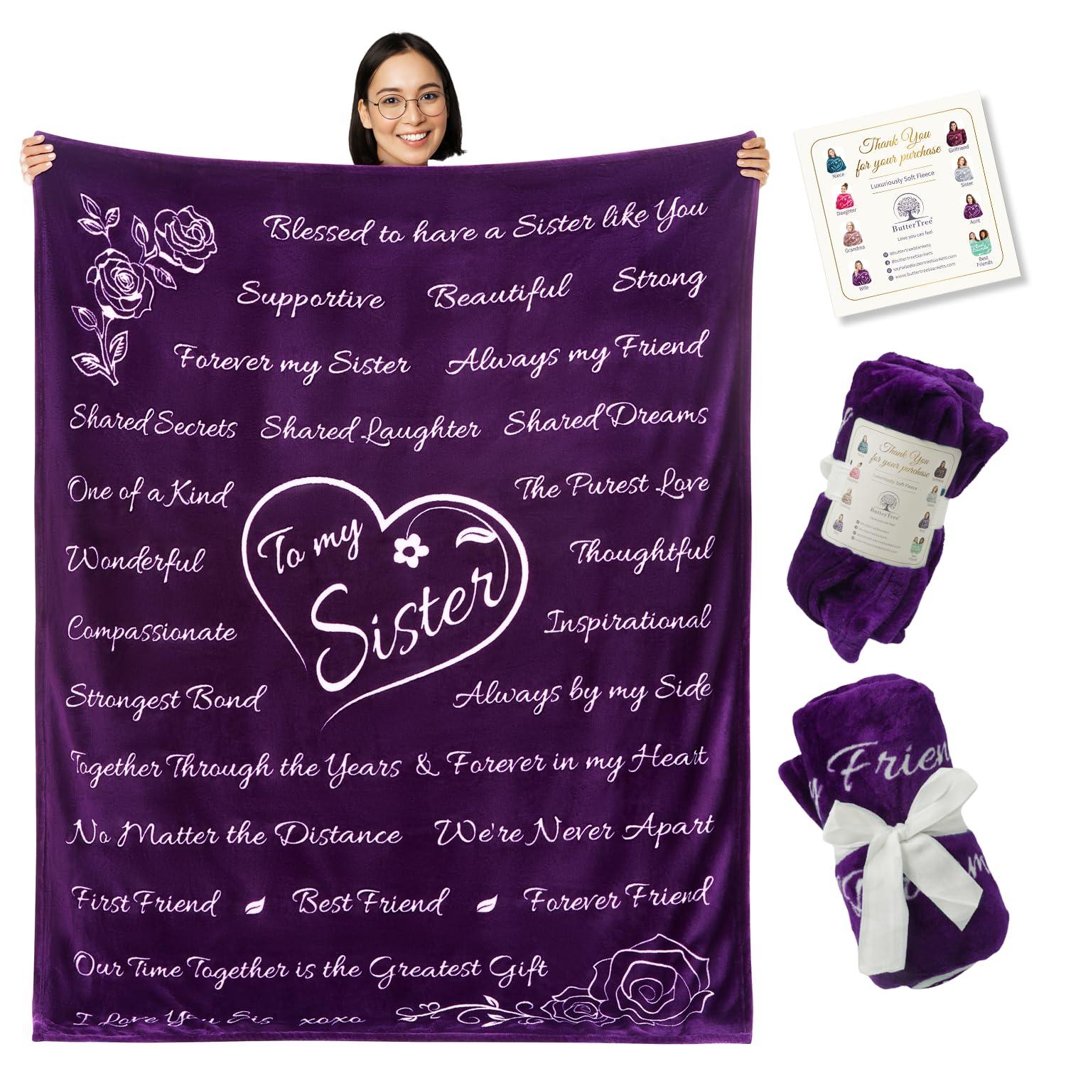 Gifts for Sister from Sister Birthday Gifts, Cozy Throw Blanket, Thoughtful Presents for Women, Soft Blanket for Her, Unique Gift Ideas, for Her (Purple)