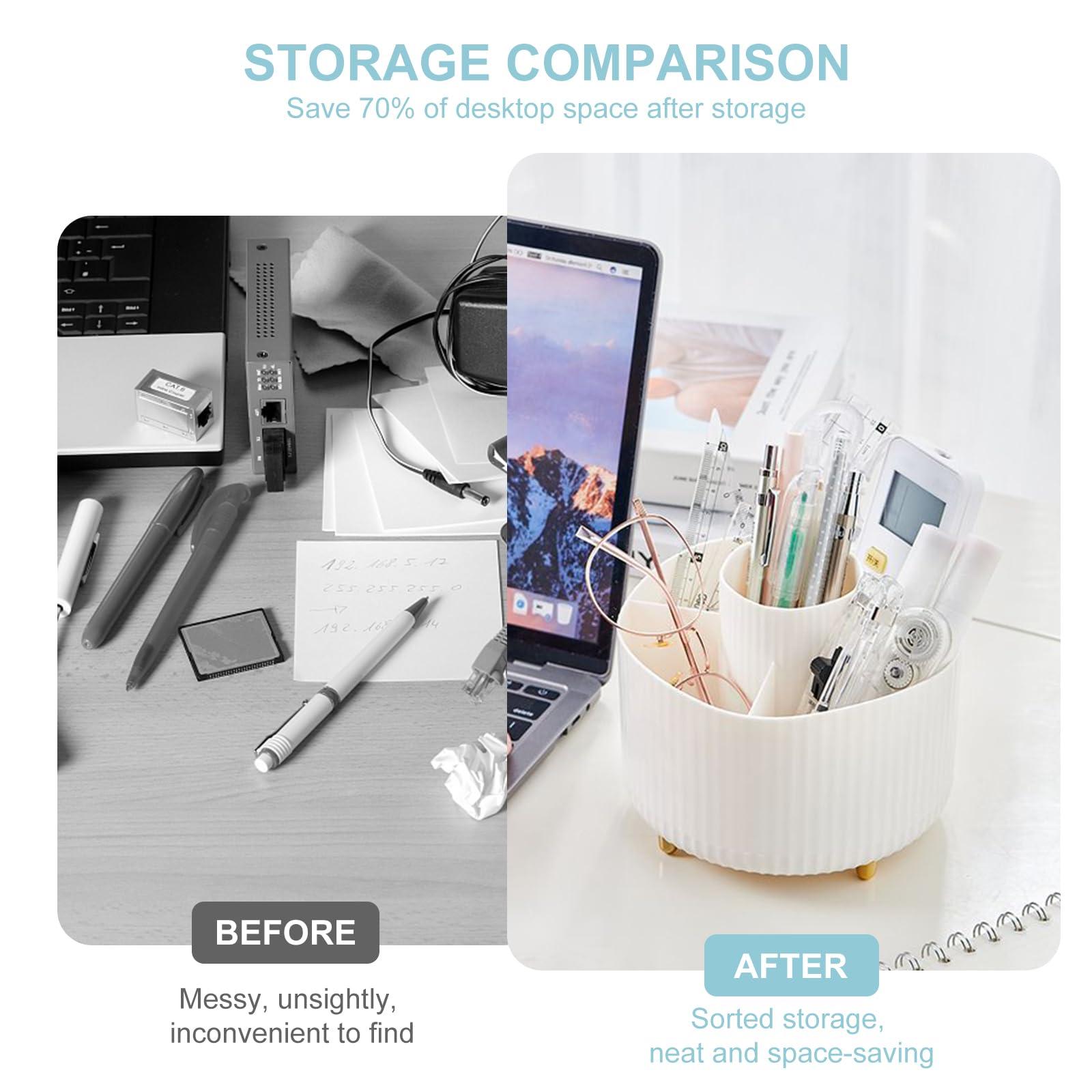 Cayxenful Pencil Holder For Desk,5 Slots 360°Degree Rotating Desk Organizers And Accessories,Desktop Storage Stationery Supplies Organizer, Cute Pencil Cup Pot For Office, School, Home (B-White) - Image 6