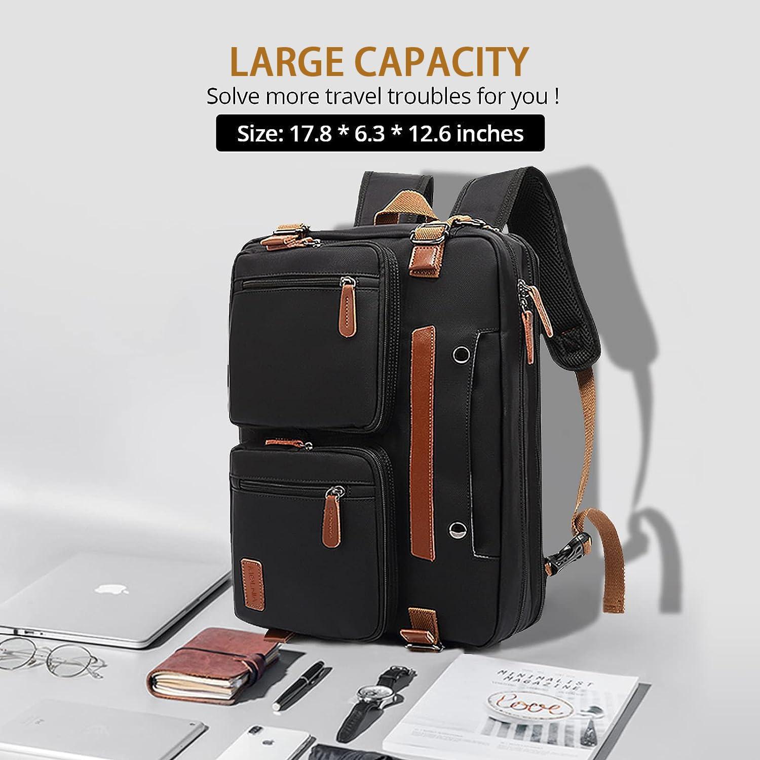 MOLNIA 3 in 1 Laptop Bag for Men, 17.3 Inch Work Bags for Men, Laptop Backpack, Briefcases, Messenger Bag, Computer Bags for Laptops for Men Women, Black - Image 3