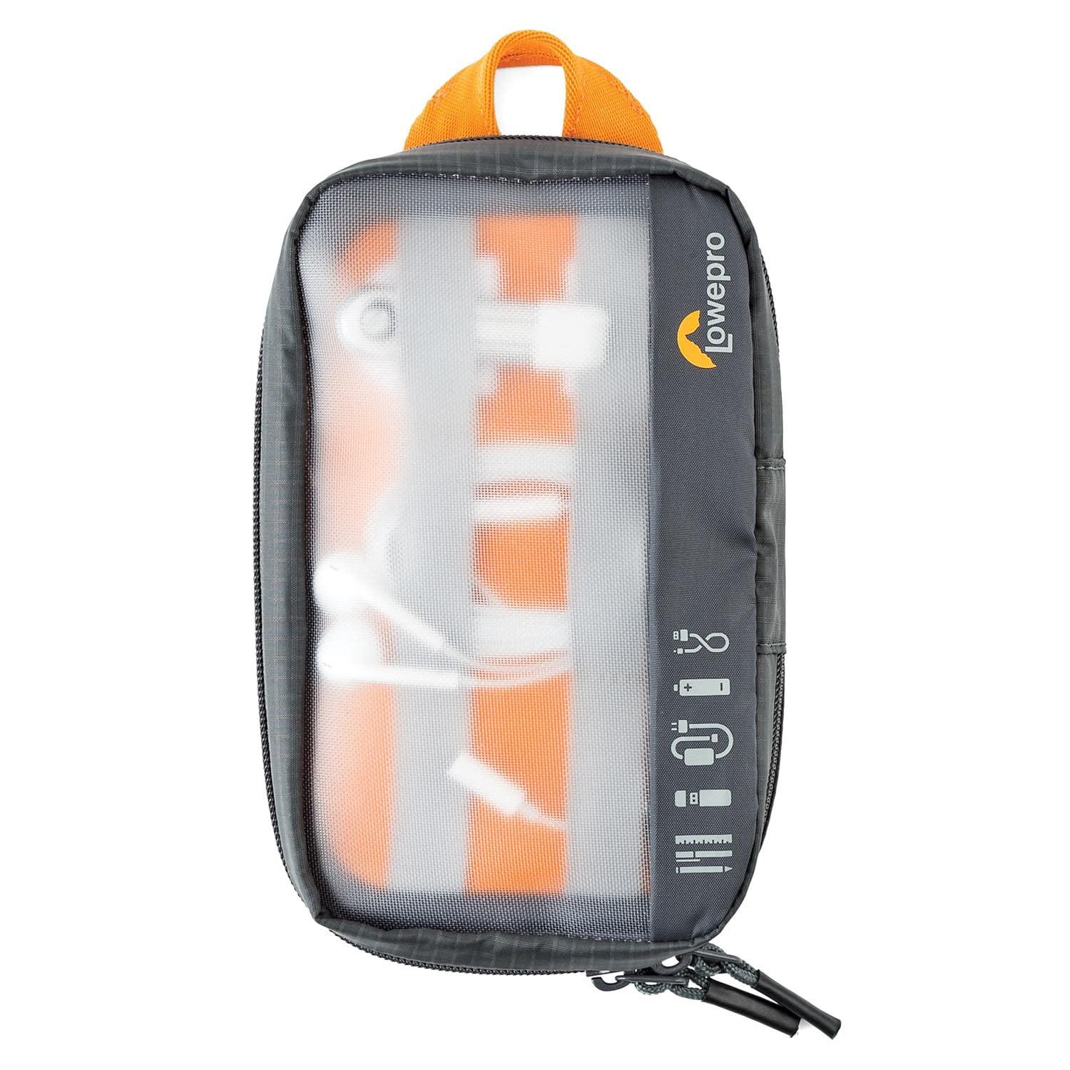 Lowepro GearUp Pouch Mini, Travel Essentials, Travel Case for Phone Cords, Cables, Adapters, USB Sticks, Smartphone Accessories, Made of Recycled Fabric, Grey