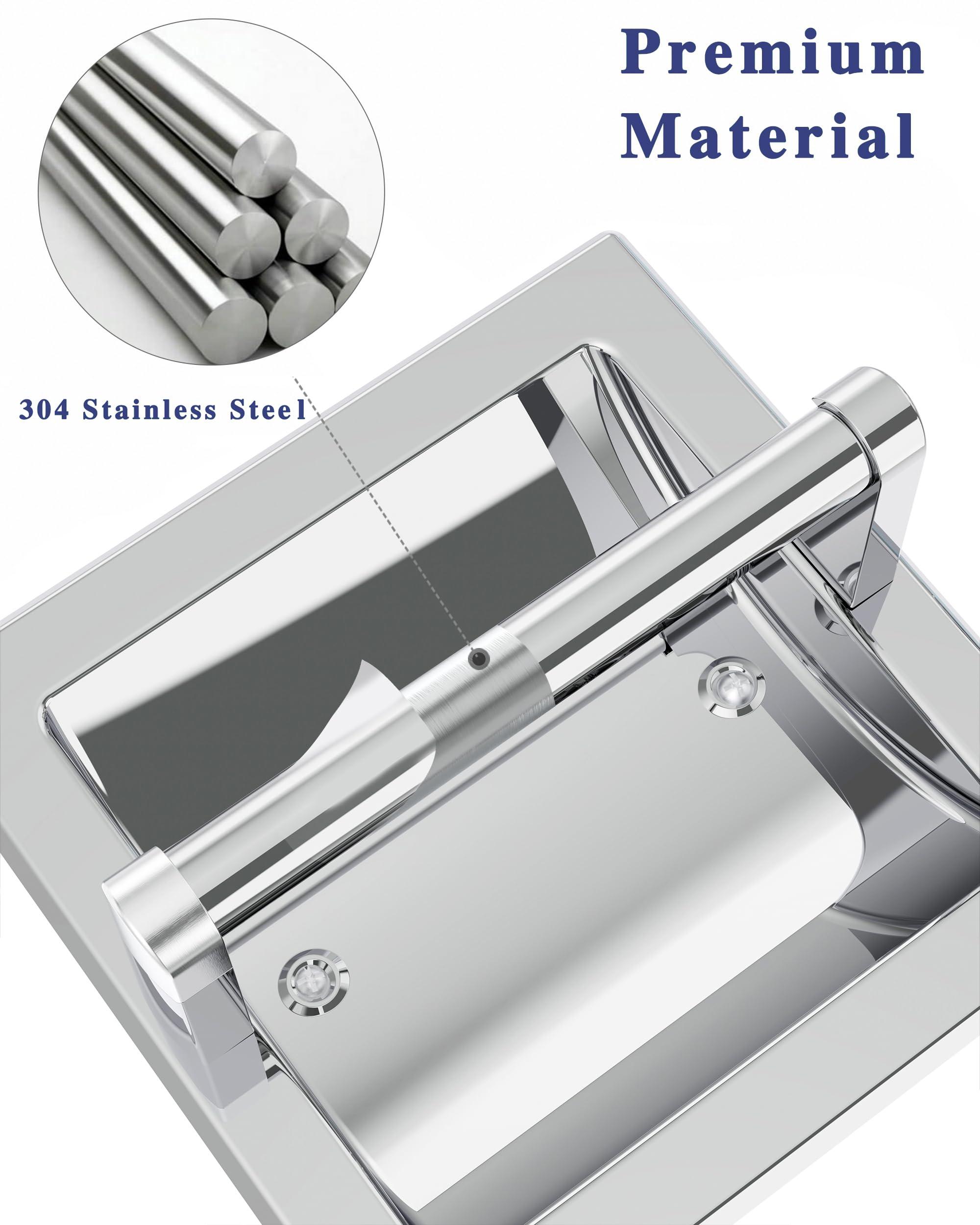 WZKALY Polished Chrome Recessed Toilet Paper Holder, Bathroom Wall Mount Recessed Pivoting Toilet Tissue Roll Paper Holder Include Rear Mounting Bracket - Image 3
