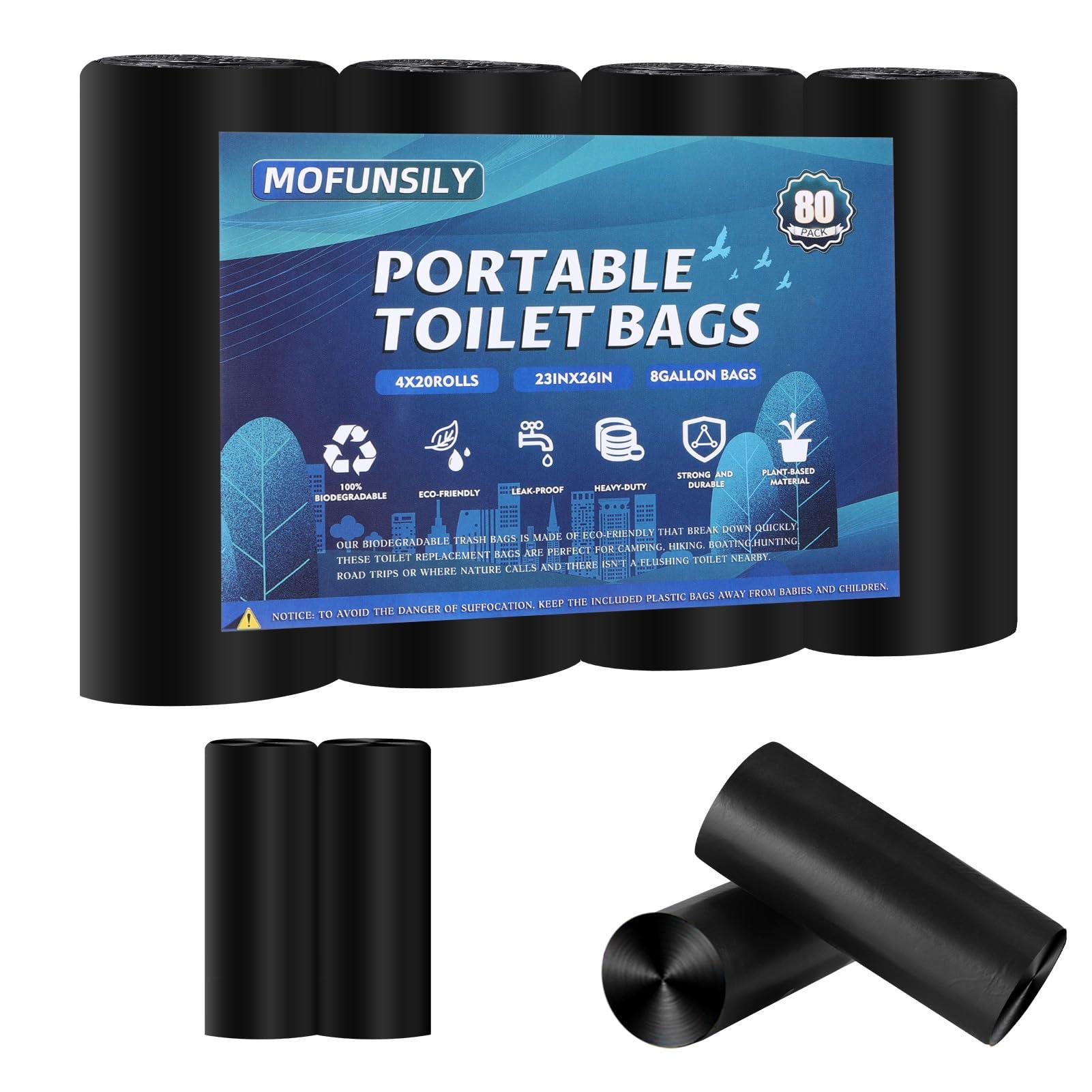 MOFUNSILY 80 Compostable Camping Toilet Bags - 8 Gallon, Thickened, Biodegradable, For 5 Gallon Bucket Toilet, Outdoor, Hiking, Boating