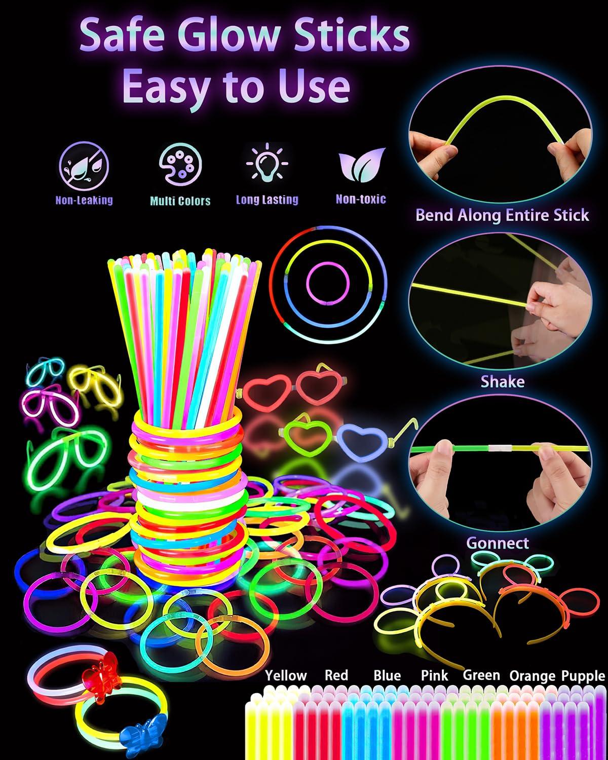 275 PCS Glow in the Dark Party Supplies for Kids Adults, Light Up Party Favors, Glow Sticks Bulk Party Pack Bracelets Finger Lights Glasses Headband LED Light Hair Wedding Birthday New Year Halloween - Image 3