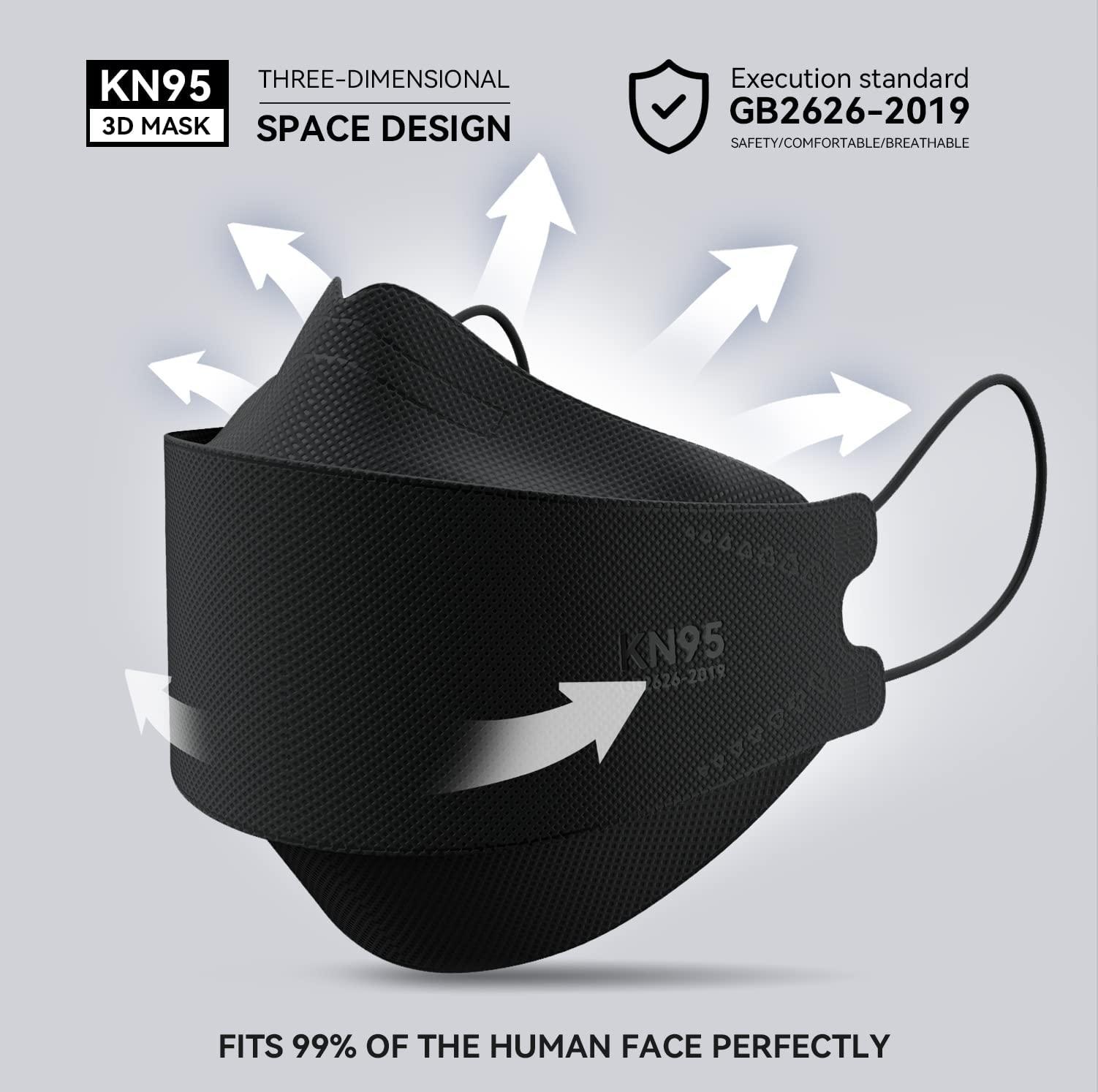 Keangs KN95 Face Masks 100 Pack, Breathable Protective Disposable Mask For for Adults And Teens, Black - Image 2