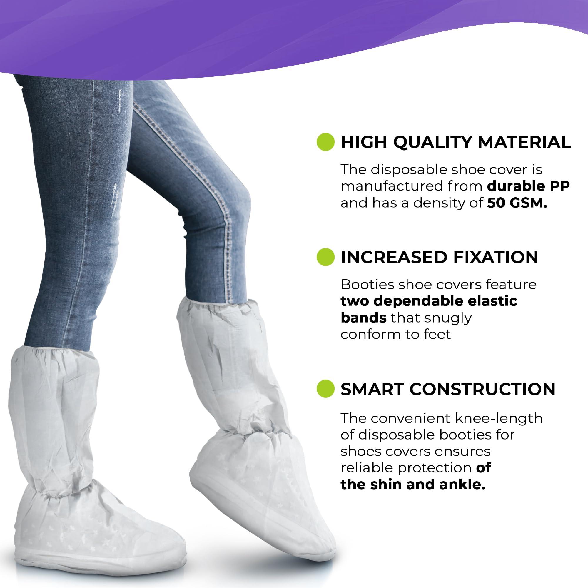 AMZ Medical Supply White Disposable Shoe Covers, 18 Inch Long. Pack of 100 (50 Pairs) Shoe Booties Disposable Non Slip. Polypropylene 50 GSM Booties for Shoes Covers with Elastic Top and Ankles - Image 4