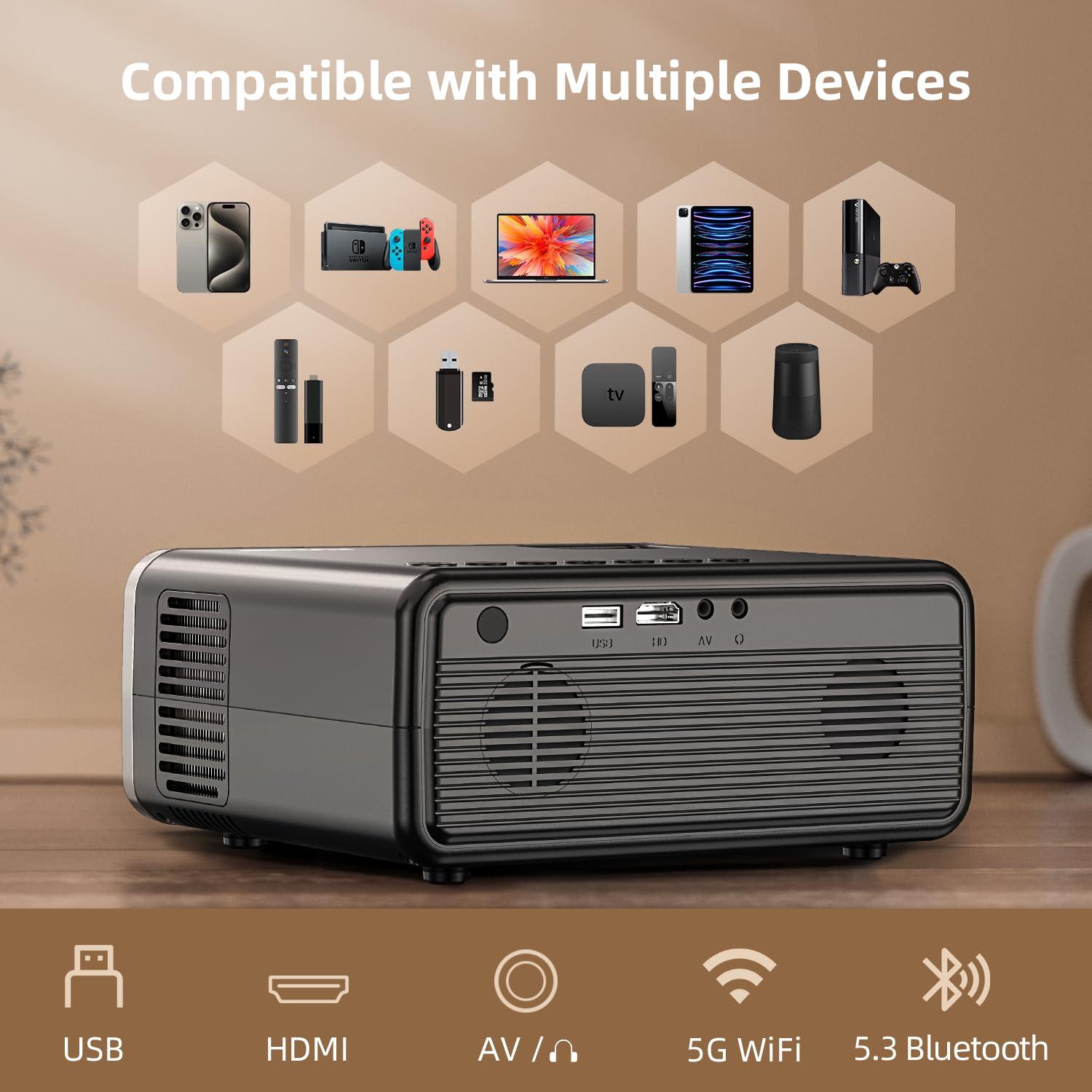 FUDONI Projector with WiFi and Bluetooth 4K Supported, Upgraded Outdoor Movie Projectors Native 1080P FHD 12000L, Video Proyector for Home Theater, Compatible w/HDMI/USB/iOS/Android/Windows/TV Stick - Image 6