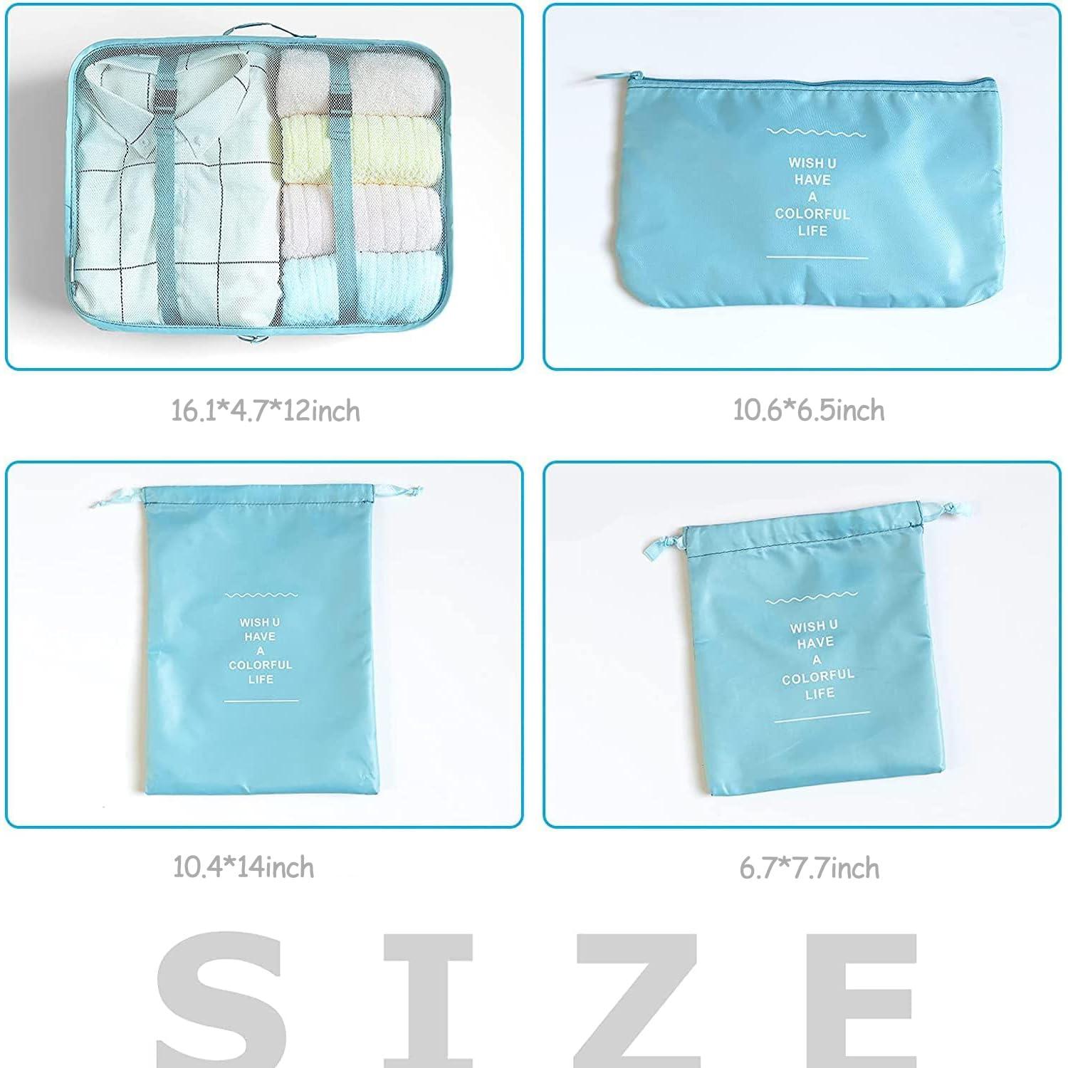 LANSKLBD 8 Set Packing Cubes for Suitcases Travel Luggage Packing Organizers,Travel Essentials Accessories Luggage Organizer with Shoe Bag Tioletry/Laundry Bag (light blue) - Image 7