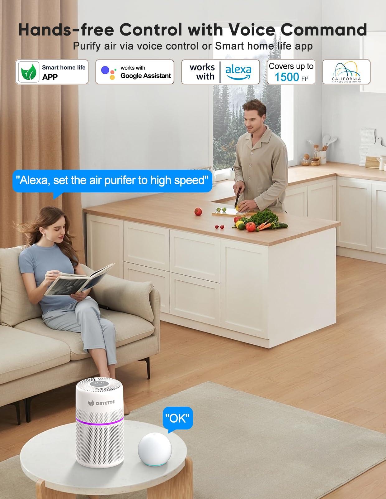 Smart Air Purifiers for Bedroom, DAYETTE 7 Color Light H13 Air Purifier for Home Large Room Up to 1500 Ft², APP Control & 20 dB Sleep Mode 2/4/8 Timer - Image 4