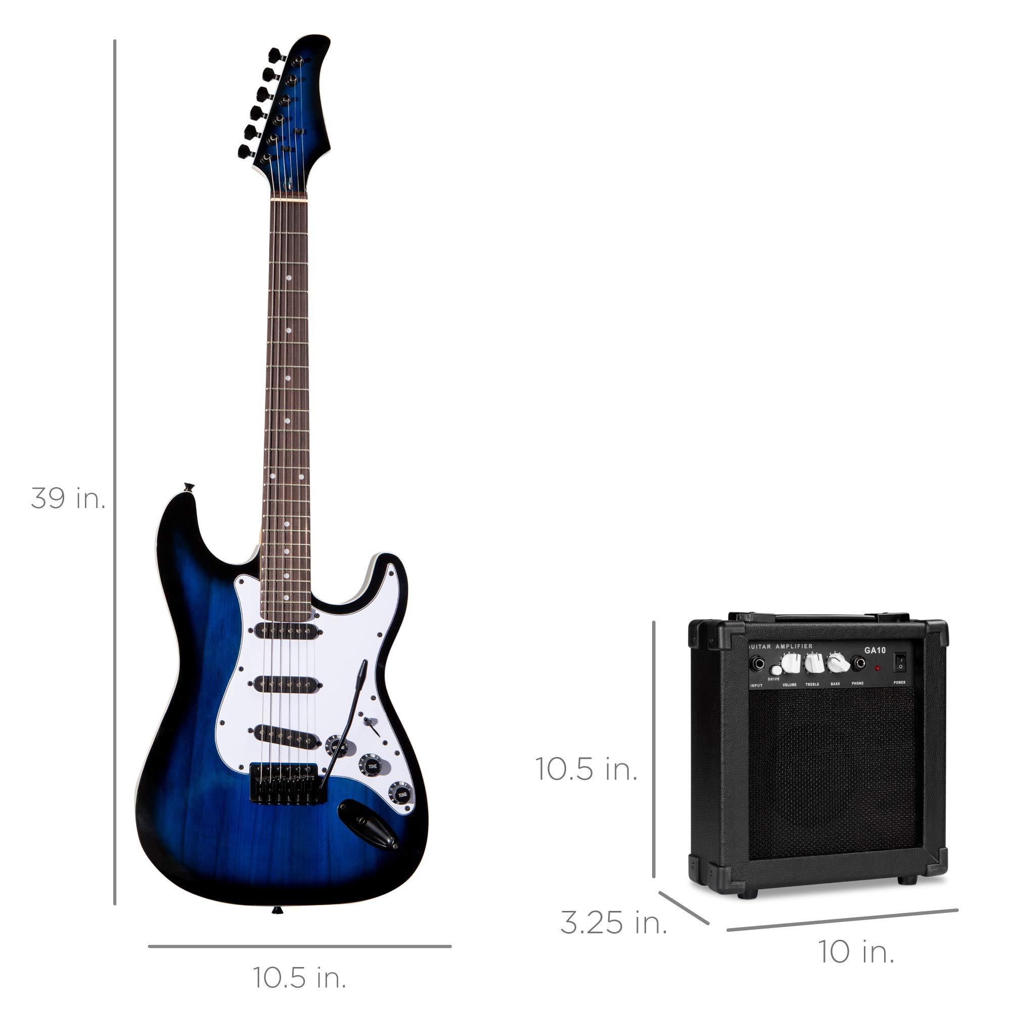 Best Choice Products 39in Full Size Beginner Electric Guitar Starter Kit w/Case, Strap, 10W Amp, Strings, Pick, Tremolo Bar - Hollywood Blue - Image 7
