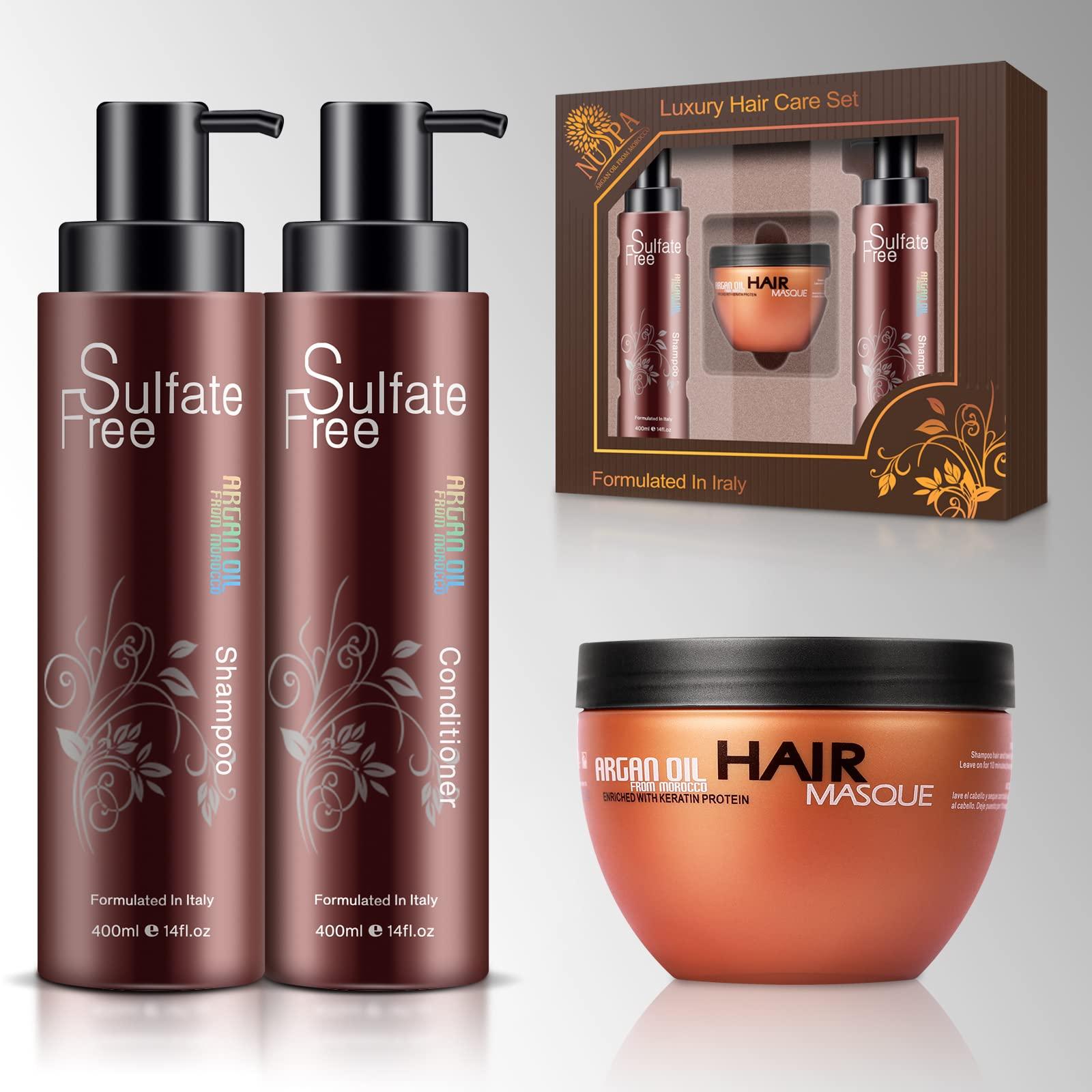 Nuspa Moroccan Argan Oil Hair Care Set - Sulfate Free for Damaged, Dry, Frizzy, Color Safe, Keratin Treated Hair with Long Lasting Shine - Image 1
