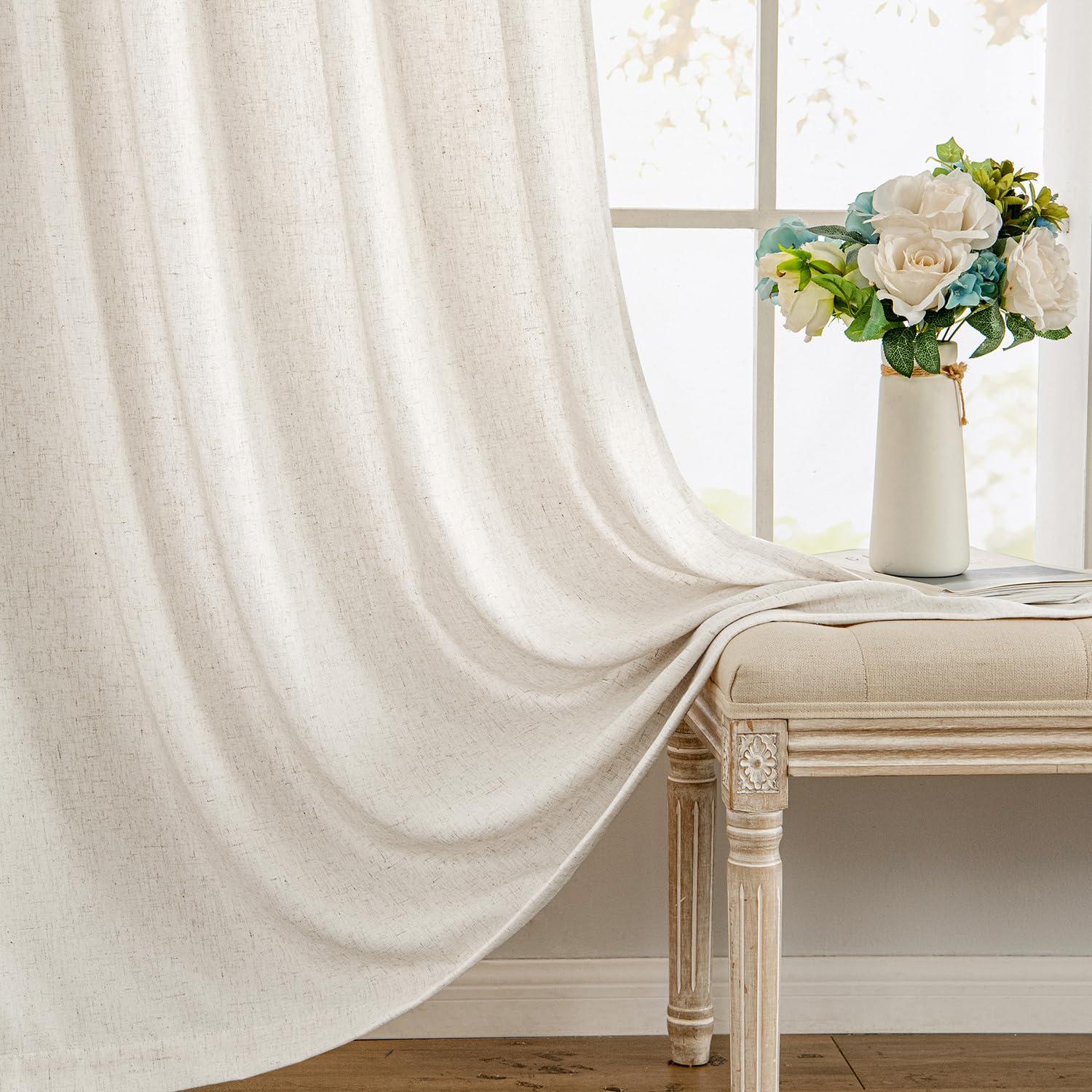 MIULEE Non-See-Through Privacy Linen Curtains 2 Panels, Light Filtering Window Curtains Farmhouse Textured Back Tab Semi Sheer Drapes for Bedroom Living Room, 52 x 90 Inches Long, Natural White - Image 9