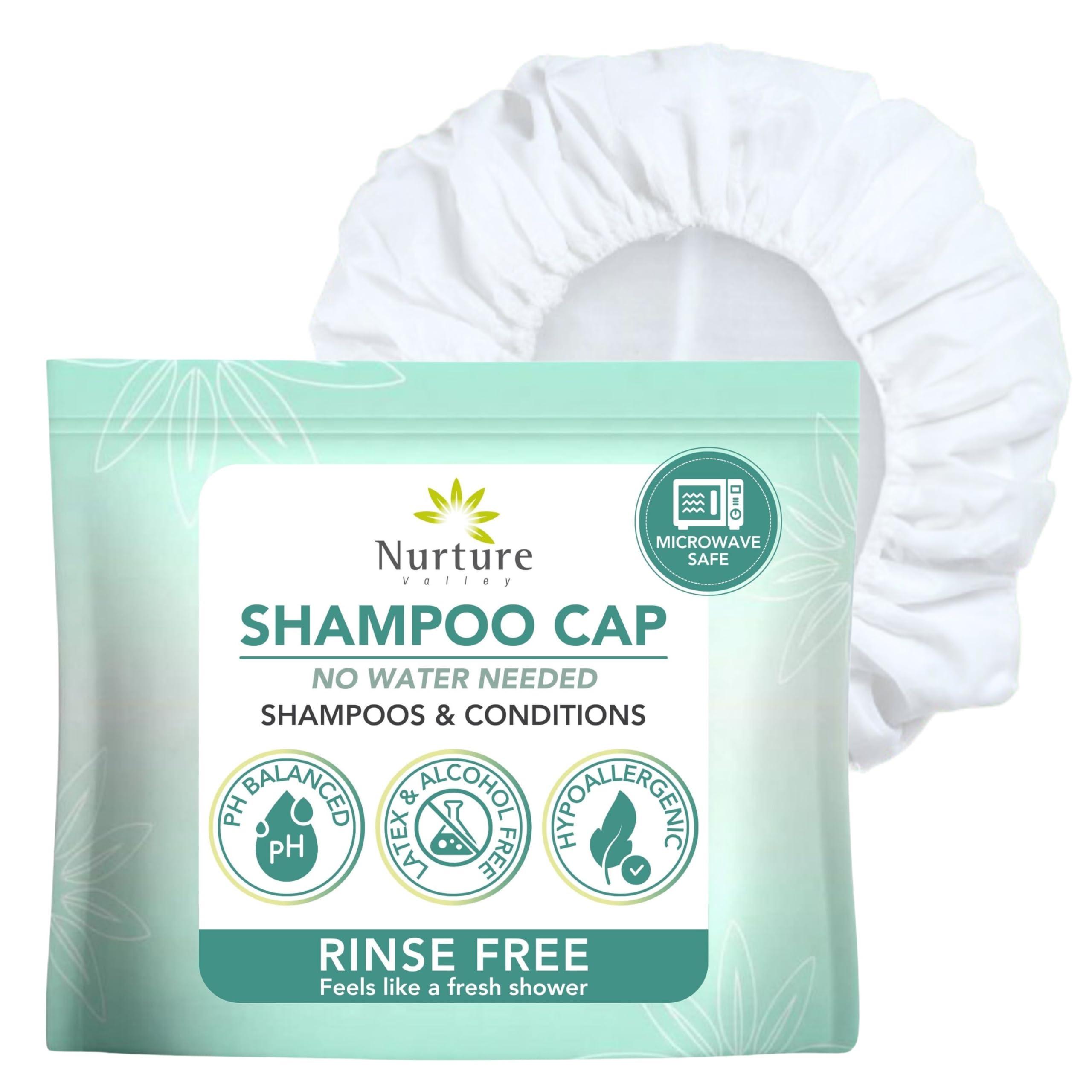 No Water Rinse Free Shampoo Cap by Nurture | Microwavable Hair Washing & Conditioning Shower Caps | Waterless Bathing | Disposable & Hypoallergenic for Adults, Bedridden & Elderly