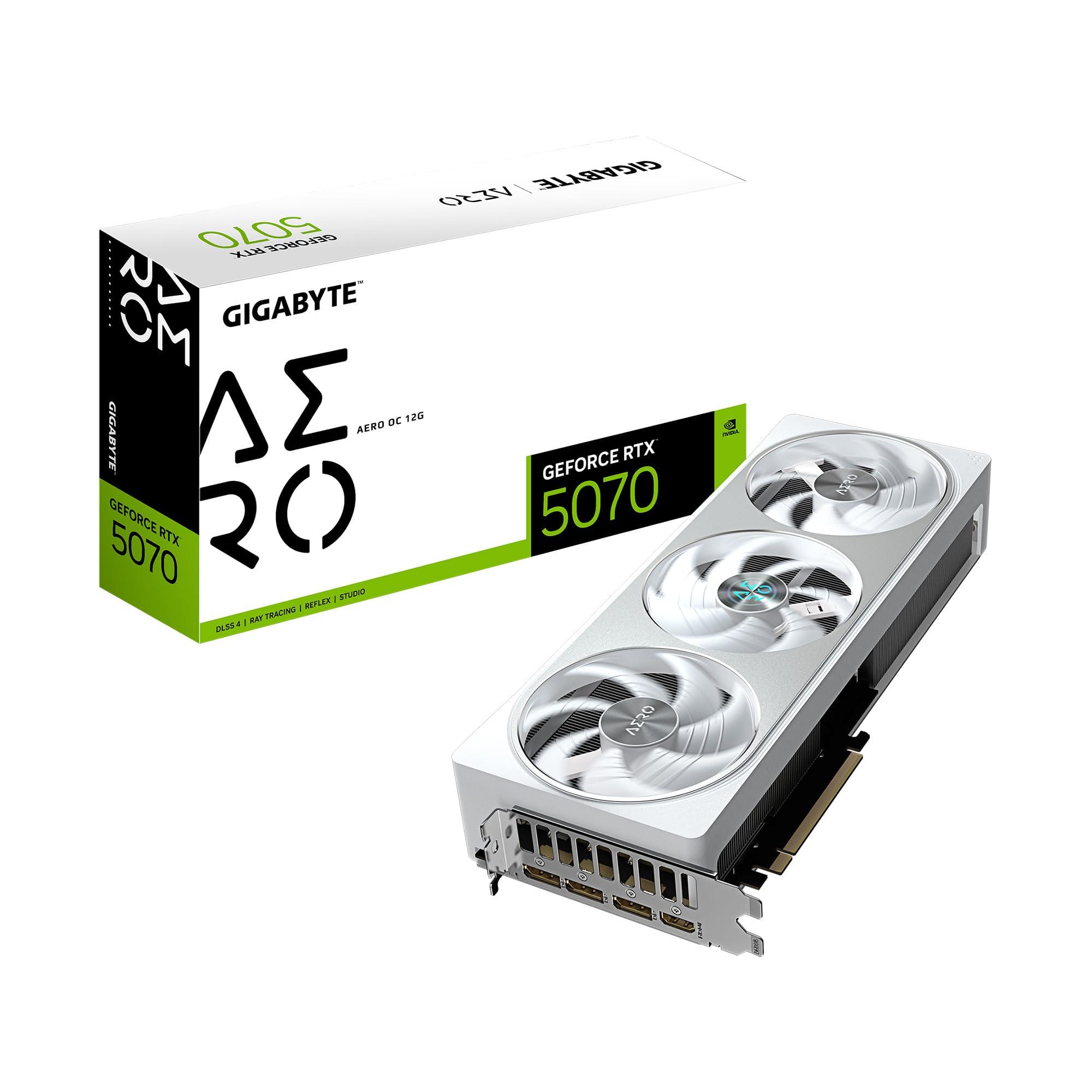 GIGABYTE GeForce RTX 5070 AERO OC 12G Graphics Card, 12GB 192-bit GDDR7, PCIe 5.0, WINDFORCE Cooling System, GV-N5070AERO OC-12GD Video Card