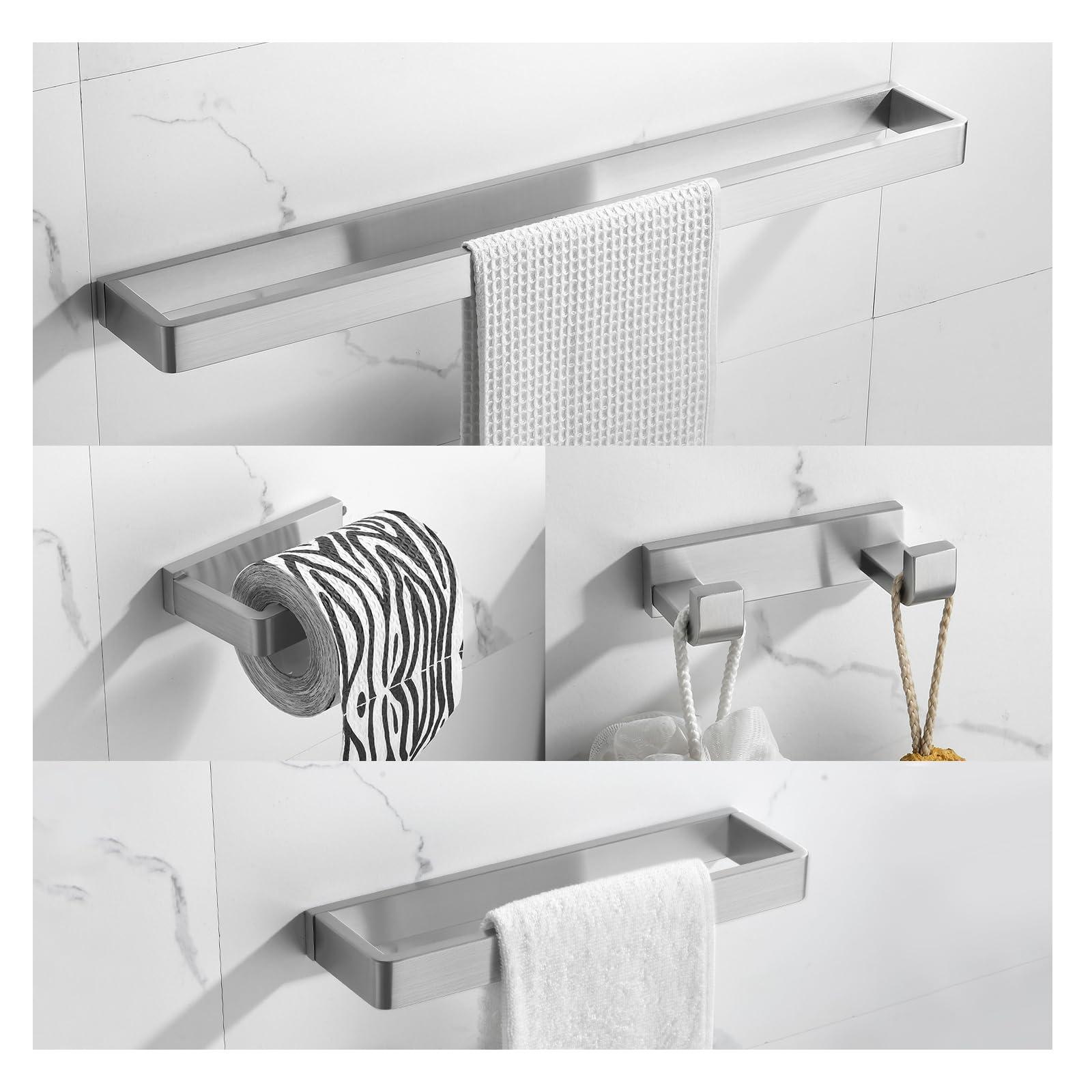 YACVCL 4-Piece Bathroom Hardware Set Brushed Nickel Towel Bar Set Premium Stainless Steel Bath Towel Holder Sets Towel Racks Wall Mounted