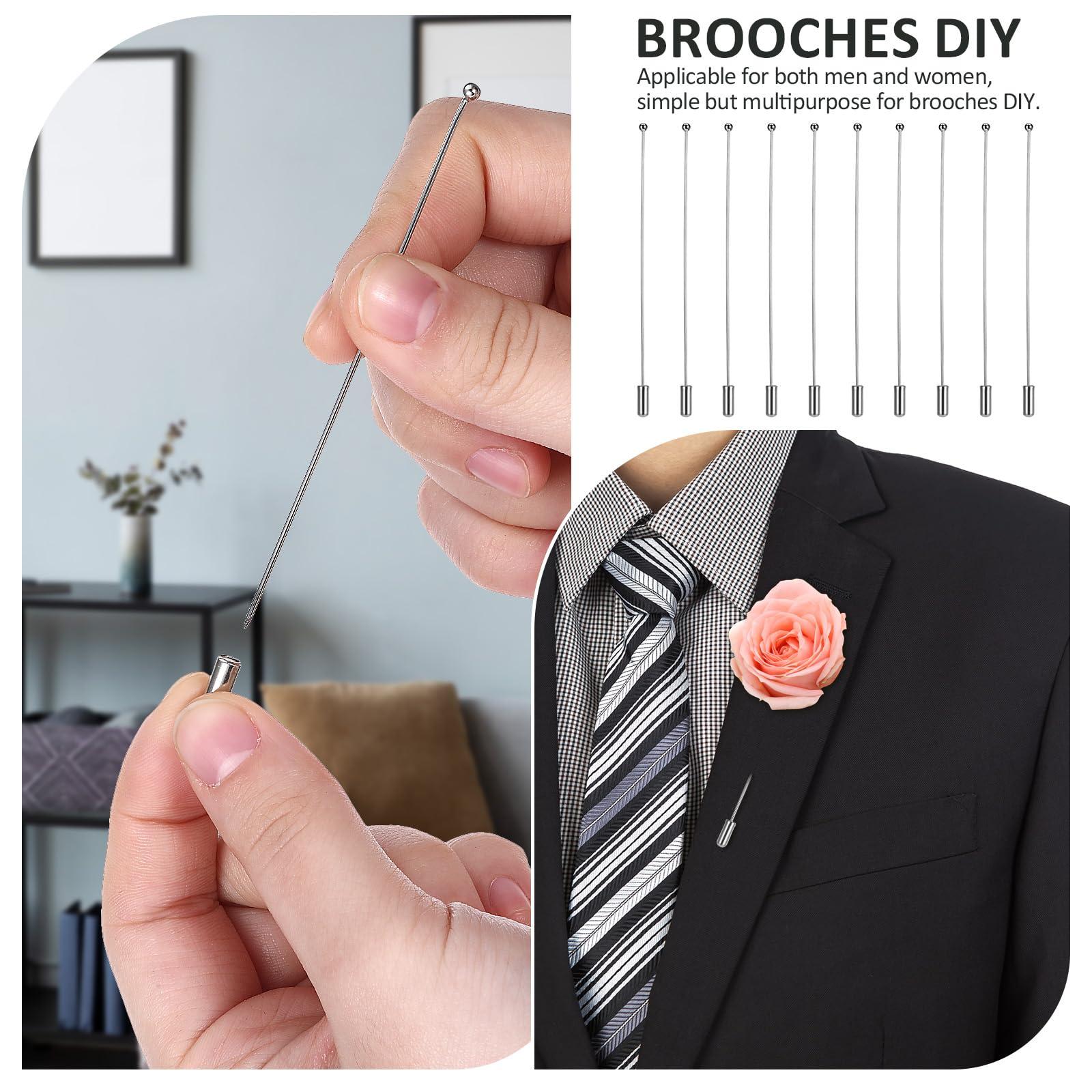 Piriuuo 10 Pcs Brooch Pin Stick for Jewelry Making, Metal Stick Pin Brooch Safety Pins Needle Eye Pin with Stopper Ends for DIY Costume, Suit Tie Hat Pin, Jewelry Making Accessories (Silver) - Image 4