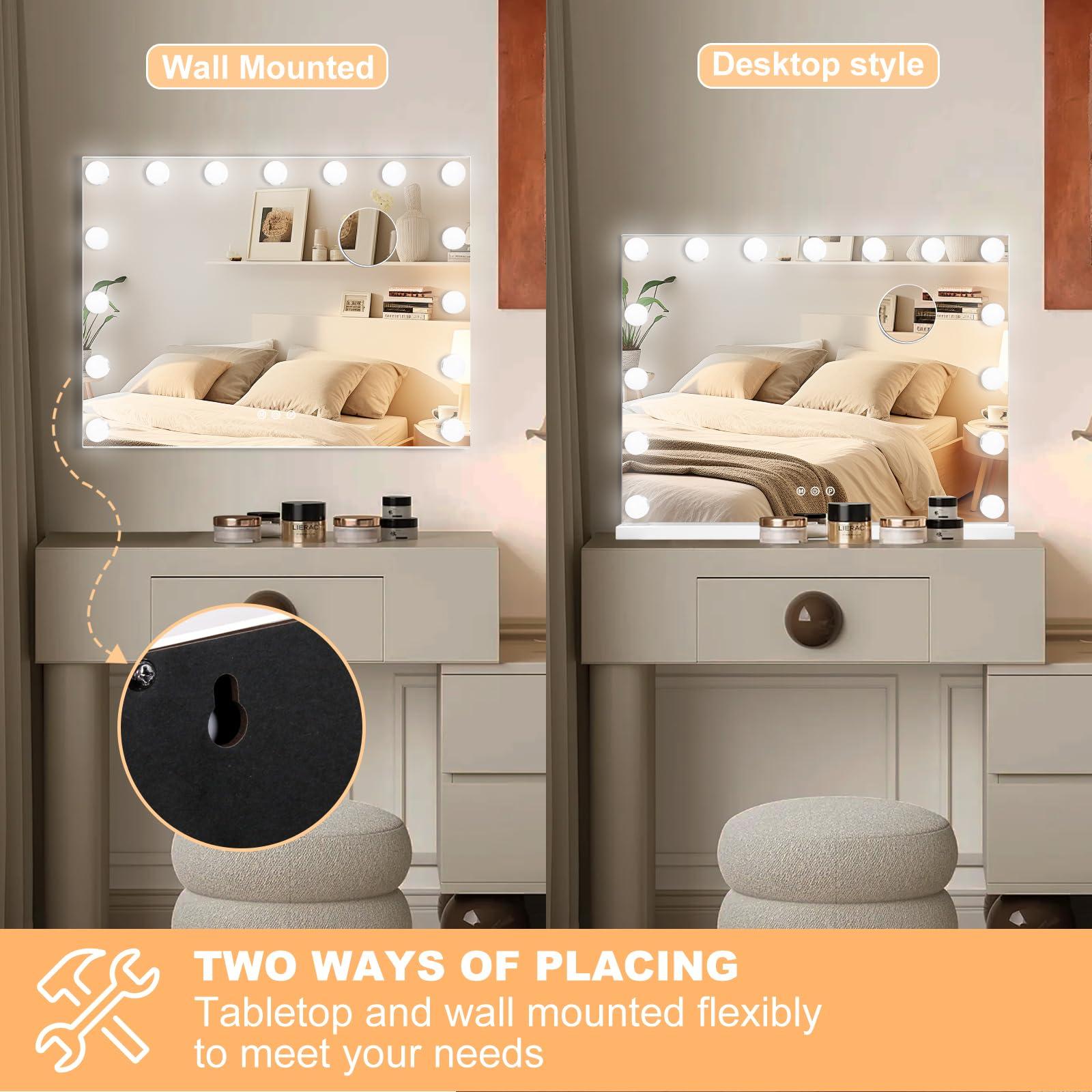 Moonee Vanity Mirror with Lights, Hollywood Lighted Makeup Mirror with 15 Dimmable Bulbs and 10X Magnification, 3 Colors Modes, Aluminum Metal Frame, Light Up Mirror for Tabletop or Wall（23" x 18"） - Image 5