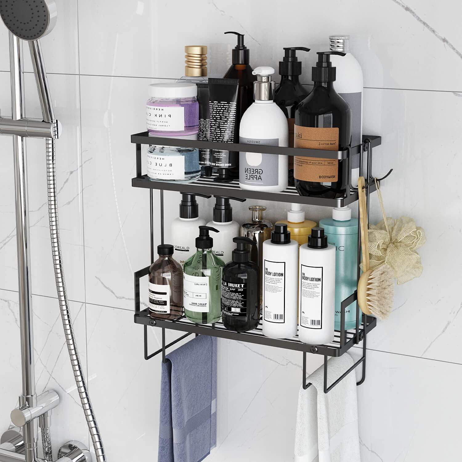 Godboat Bathroom Organizers, 2-Tier Over Toilet Storage, Floating Shelves with 2 Hooks & Paper Holder, Wall Mounted Shelf Furniture, Cool Accessories & Decor, Gifts for Women, Mothers Day (Black) - Image 6