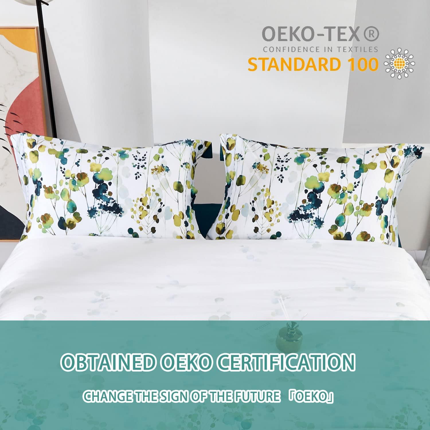 MILDLY 100% Long-Staple Cotton Pillow Shams - Ultra Soft Yellow Green Leaves Printed Envelope Pillowcases Queen Size 20"x26" 2pcs - Image 3
