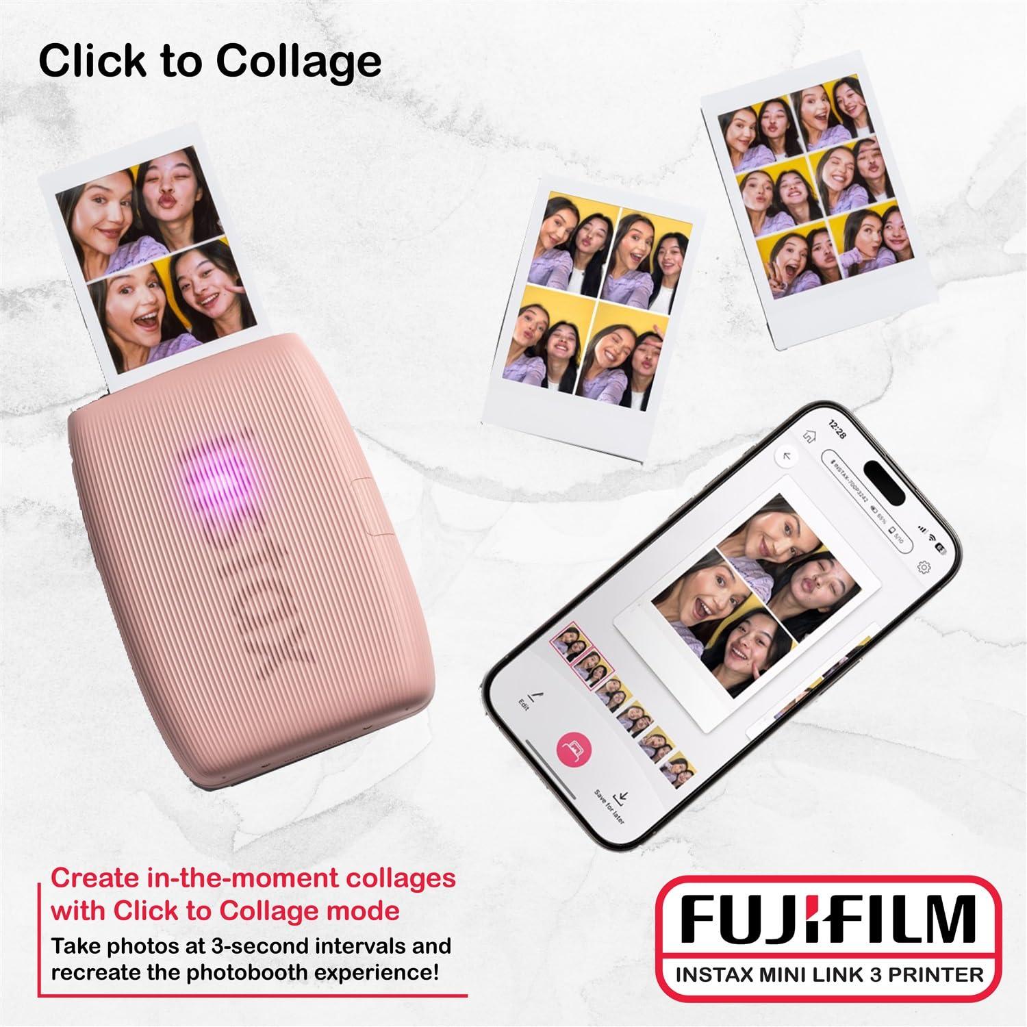 FUJIFILM INSTAX Mini Link 3 Smartphone Printer Bundle with Fujifilm Instax Mini Film (20 Sheets), Hanging Photo Frames, Table top Photo Frame for Mini Film (Rose Pink) - Image 6