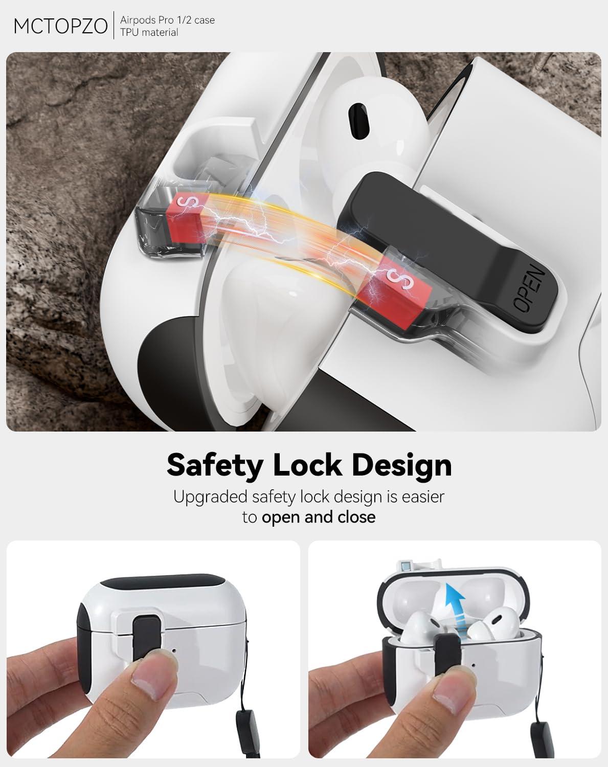 MCTOPZO for AirPods Pro 2nd/1st Generation Case with Secure Lock,Shockproof Hard Protective Cover for AirPods Pro 2 Case with Phone Holder,Airpod Pro Cases (2023/2022/2019) with Cleaner Kit-White - Image 3