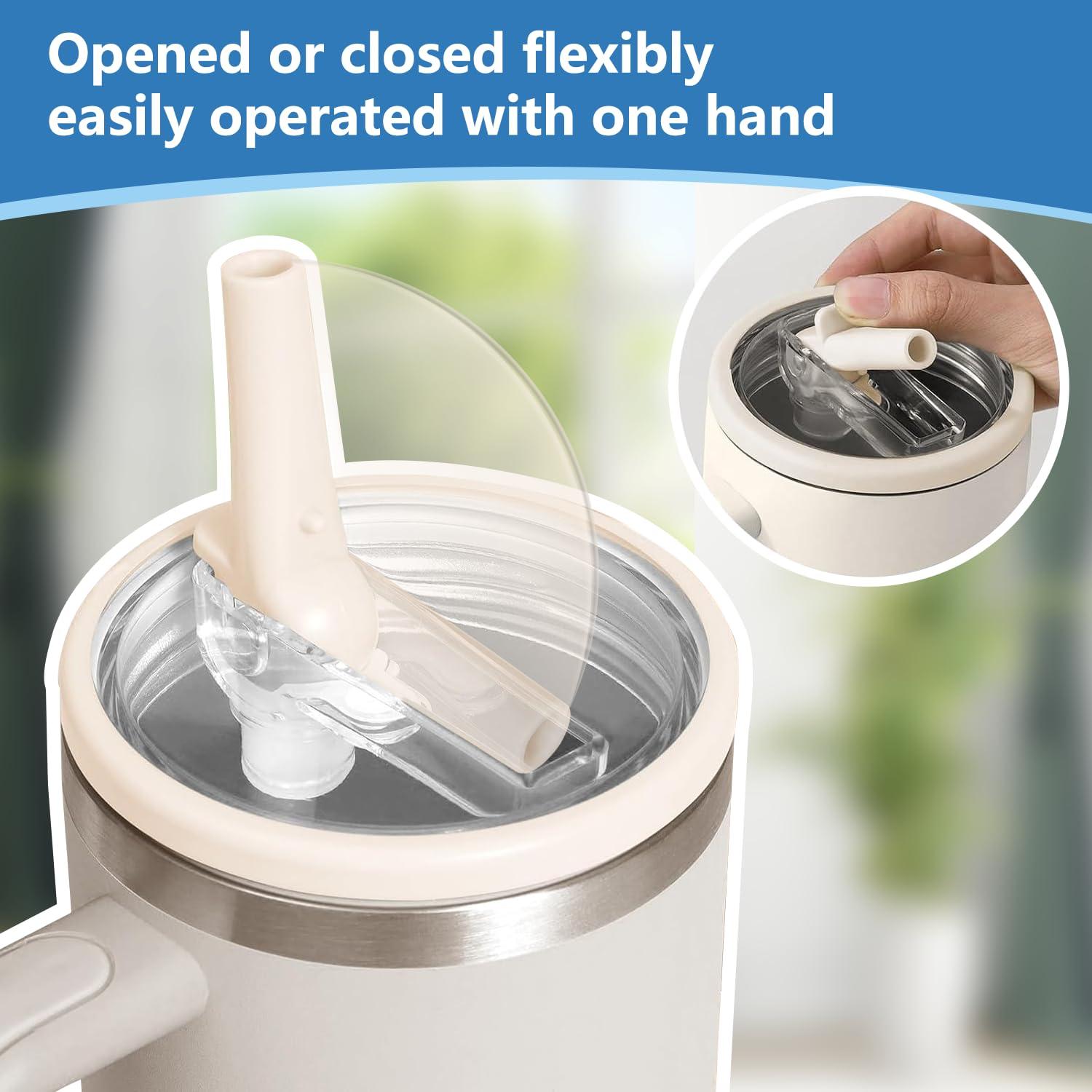 2 Pack 40 oz Tumbler Flip Straw Lid for Stanley Quencher Leak Proof Lid Replacement for Stanley H2.0 Flow State Tumbler, Spill Proof Reusable Lid for Stanley Tumbler Cup (Blue+Cream, 30 oz) - Image 6
