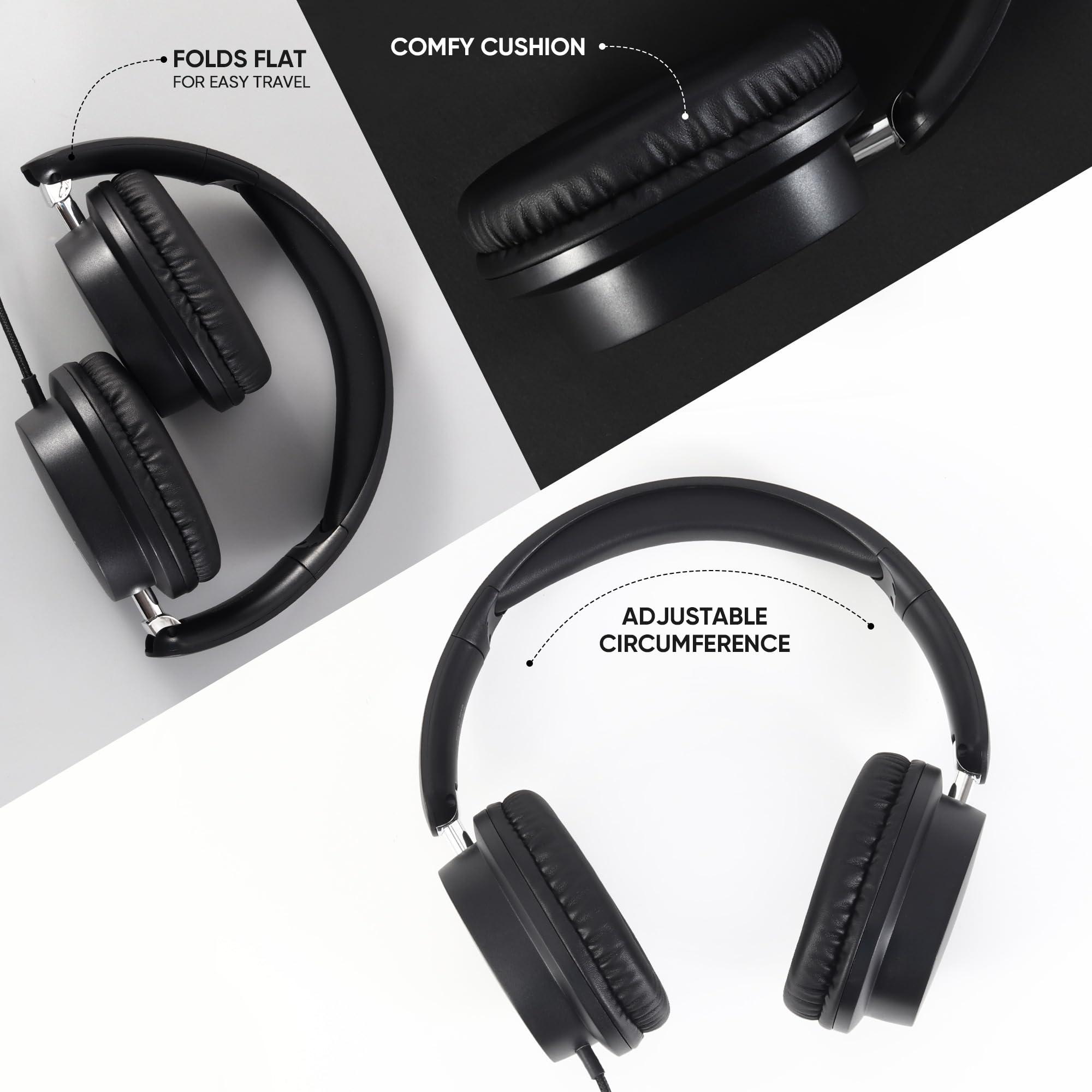 A+ Scholars Kids Headphones for School Bulk Set 5-Pack Over-Ear, Foldable, 3.5mm Jack, Wired Earphones for Classroom, Library, Airplane, for Online Learning and Travel (Black) - Image 3