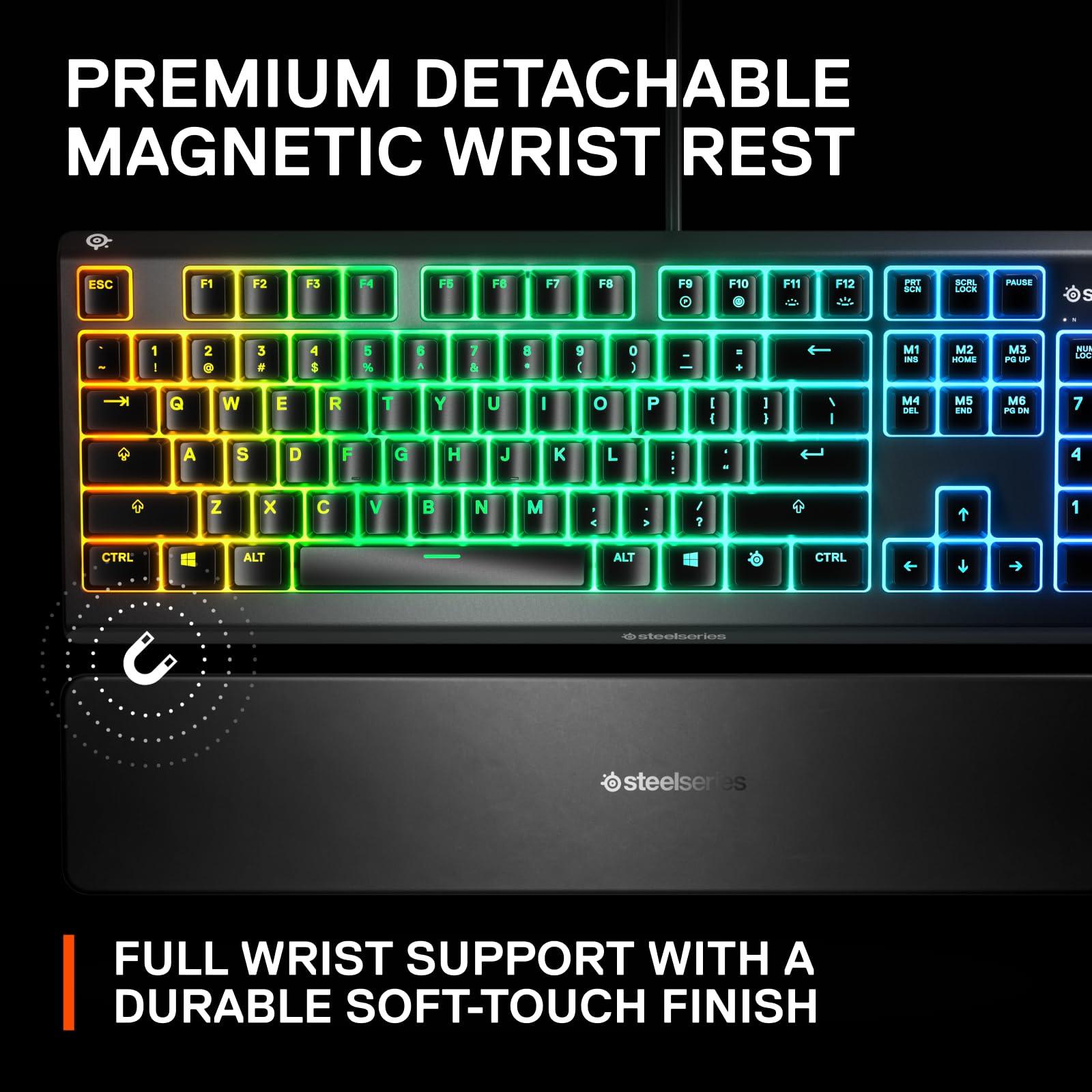 SteelSeries Apex 3 RGB Gaming Keyboard – 10-Zone RGB Illumination – IP32 Water Resistant – Premium Magnetic Wrist Rest (Whisper Quiet Gaming Switch) - Image 7