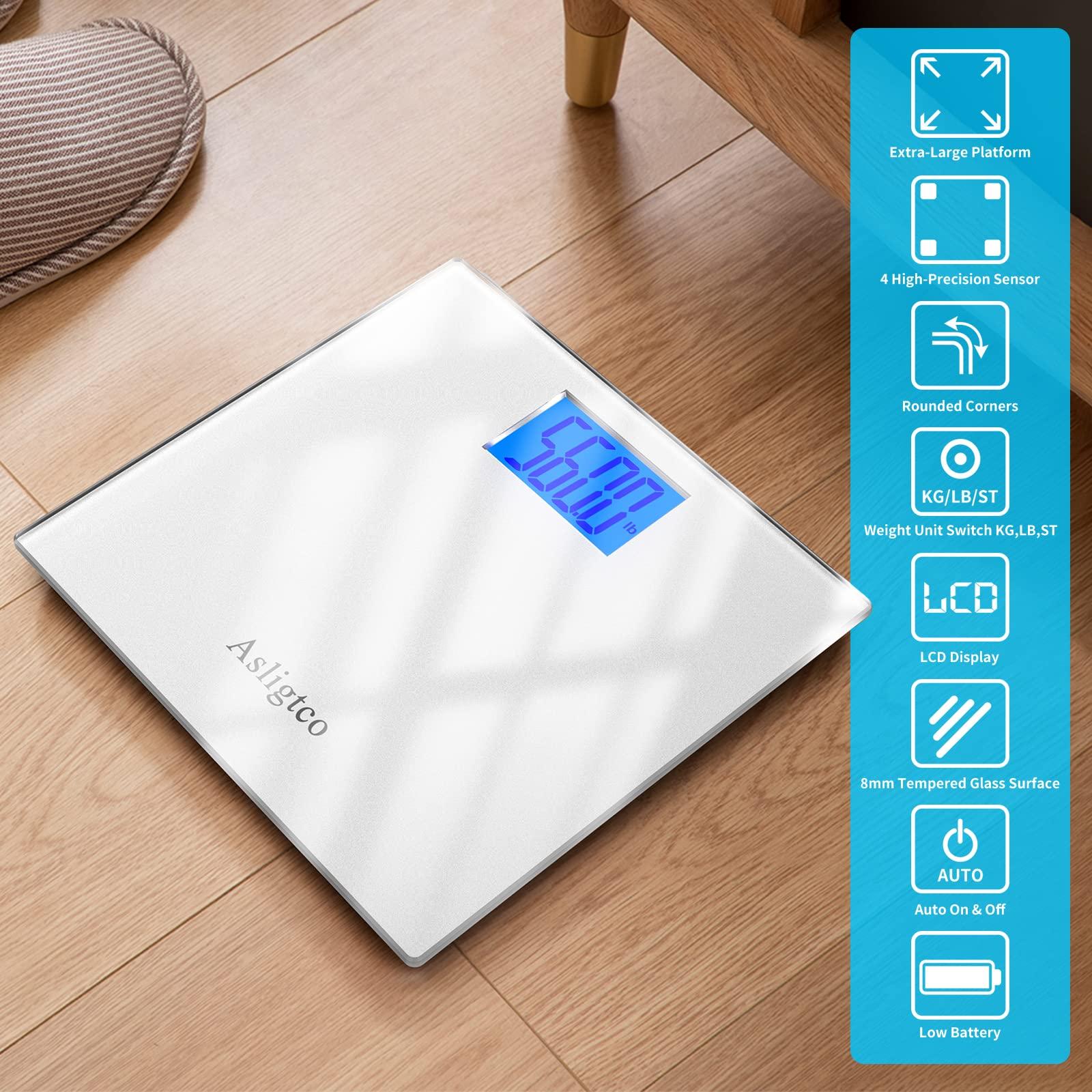 Asligtco Bathroom Scale 560lbs High Capacity Scale for Body Weight Extra Large Platform Backlit Display Digital Scales with Tape Measure & Battery(Silver) - Image 5
