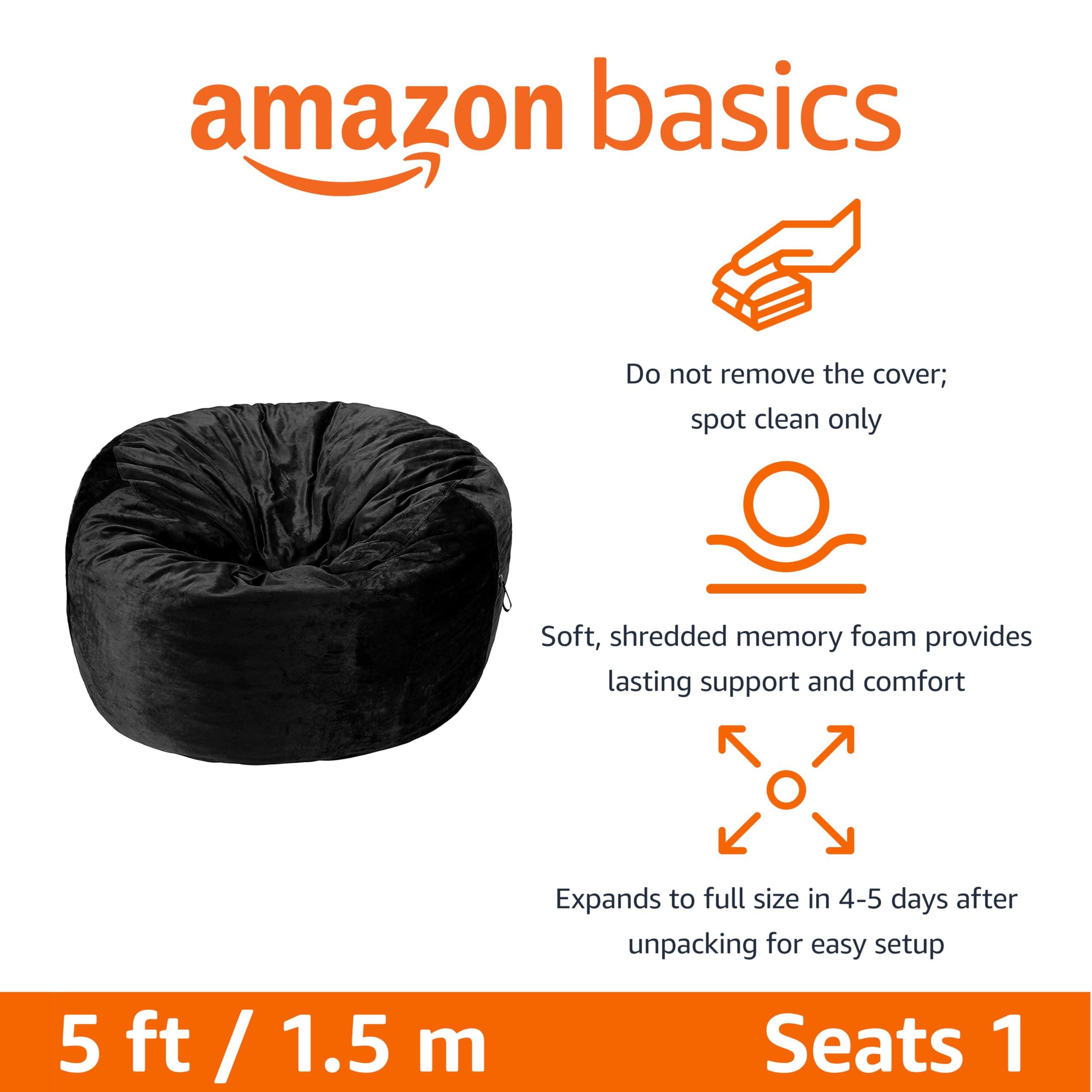 Amazon Basics Large Bean Bag Chairs for Adults, 5 ft Black Memory Foam Filled with Solid Microfiber Cover - Image 3