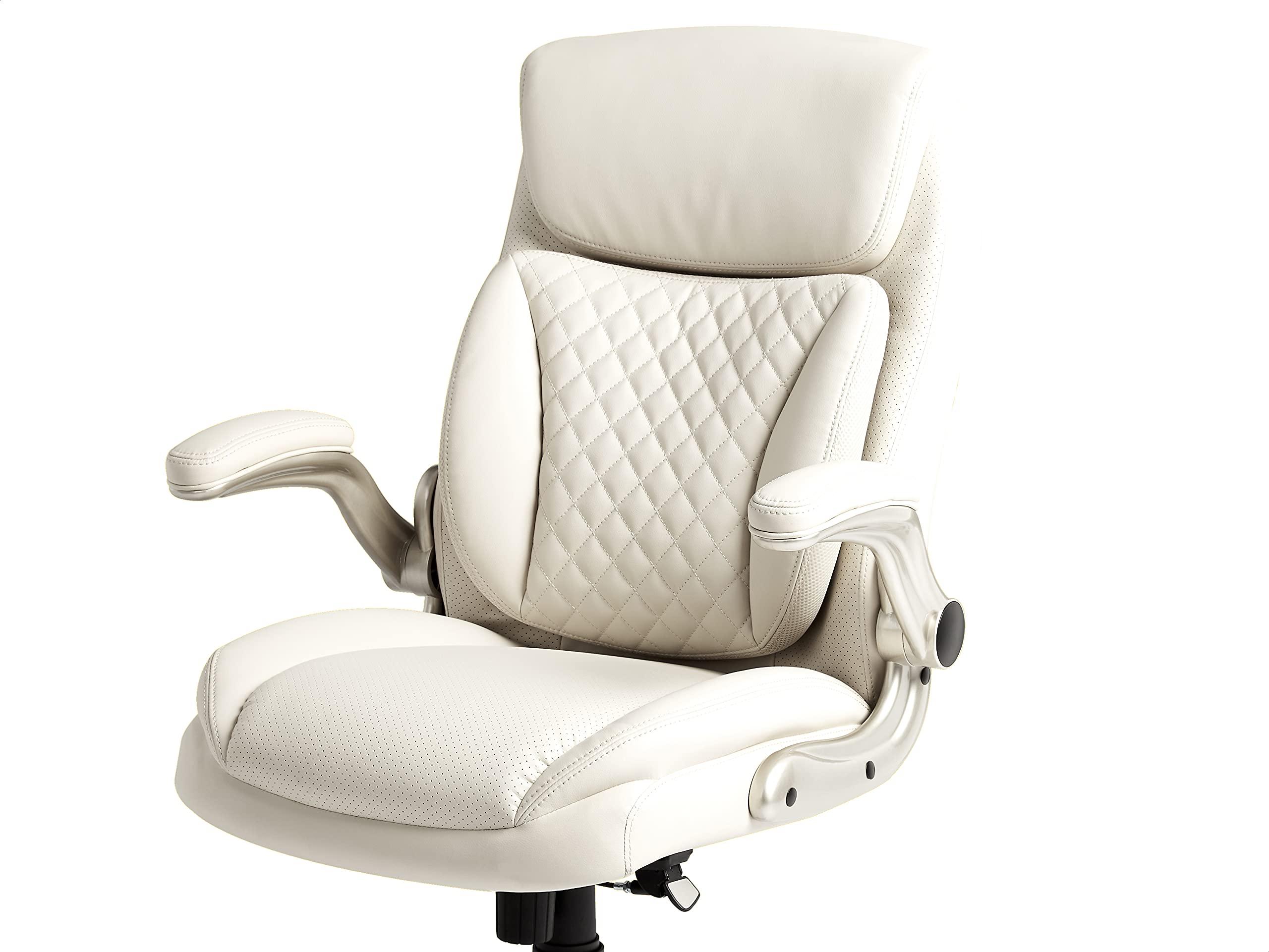 Amazon Basics Ergonomic Executive Office Desk Chair with Lumbar Support, Flip-up Armrests, Adjustable Height, Cream Leather - Image 4