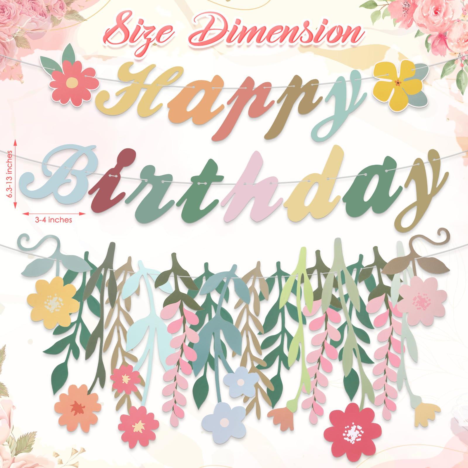 Trandraft 3 Pcs Flower Birthday Party Decorations Wildflower Garland Floral Happy Birthday Banner Spring Decor Boho Hanging Decorations for Women - Image 3
