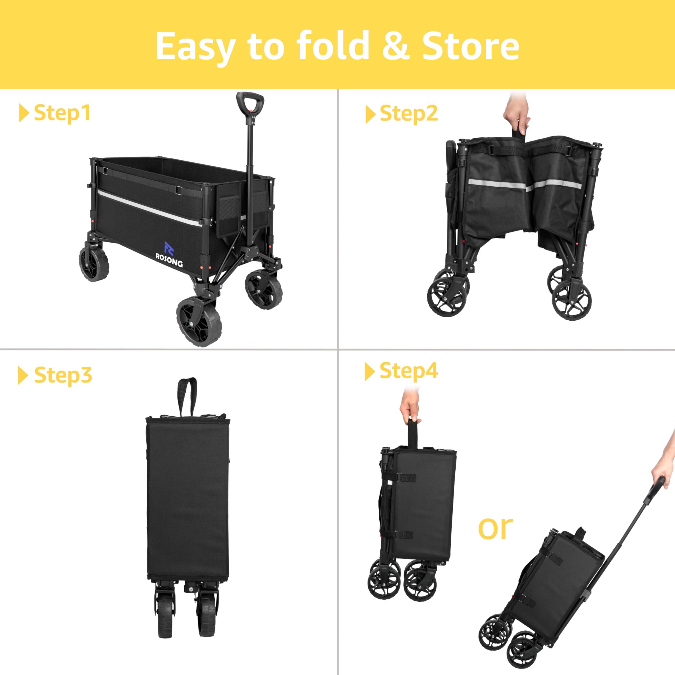 ROSONG Collapsible Wagon Cart with Wheels Foldable - Folding Utility Heavy Duty Wagons Carts for Grocery Sports Garden Shopping Camping - Image 7
