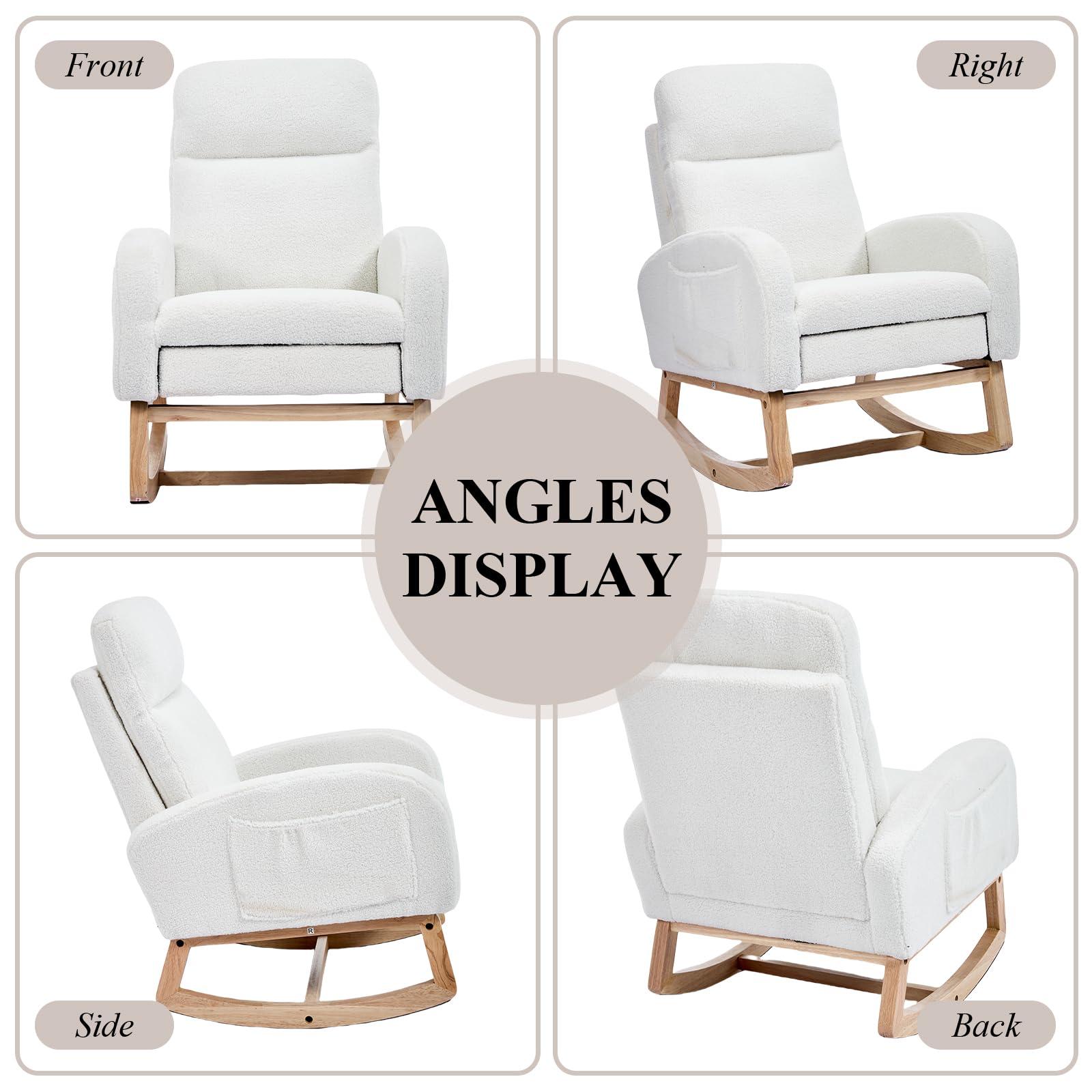 NIOIIKIT Oversized Nursery Rocking Chair, Teddy Upholstered Glider Chair with Footrest, Large Glider Rocker with Side Pocket, Rocking Accent Chair, Glider Recliner for Living Room (White Teddy) - Image 7