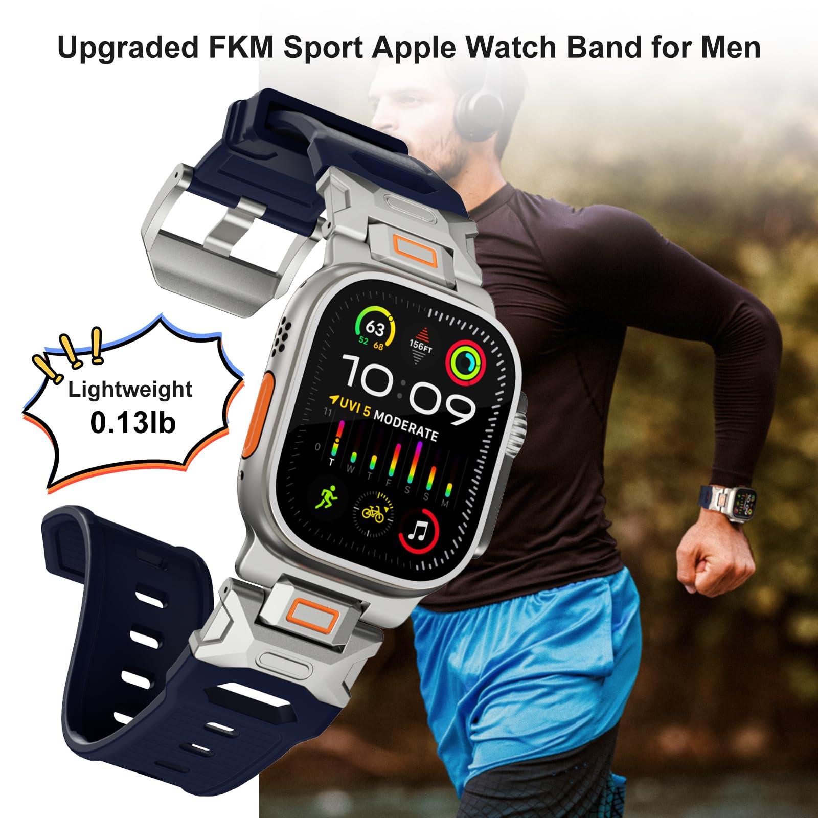 FUNSTONE Sport Band for Apple Watch Ultra 2 & Ultra 49mm, FKM Rugged Ultra 2 Watch Bands for Men, Waterproof Apple Watch Wristband with Metal Connector, Men's Military Sport iWatch Replacement Strap - Image 5