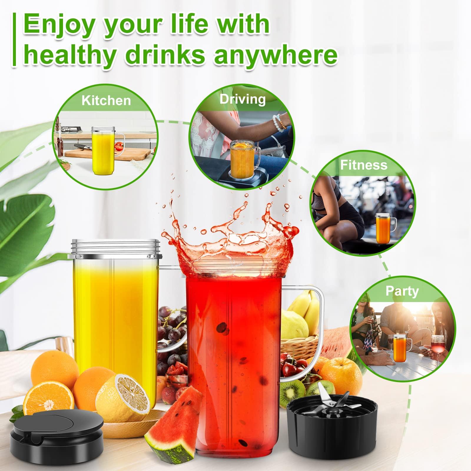 UBYNID 2 Pack Magic Bullet Blender Cups, Tall 22oz Cup with Flip Top To-Go Lid & 4 Fins Cross Blade Blender Replacement Parts, Replacement Cup Mug with Handle Compatible with Magic Bullet 250w MB1001 - Image 6