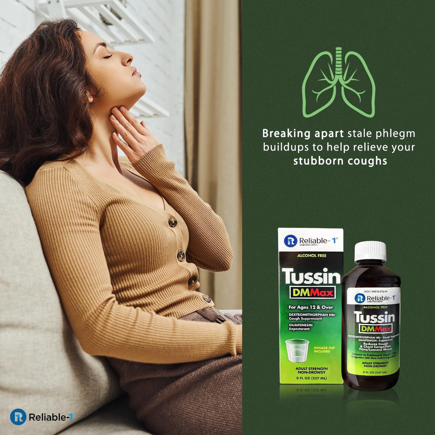 Reliable-1 Laboratories Tussin DM MAX Cough Suppressant, Reduces Cough & Chest Congestion, Thins/Loosens Mucus, Adult Strength Non-Drowsy, 8 FL OZ (237 ML) - Image 4