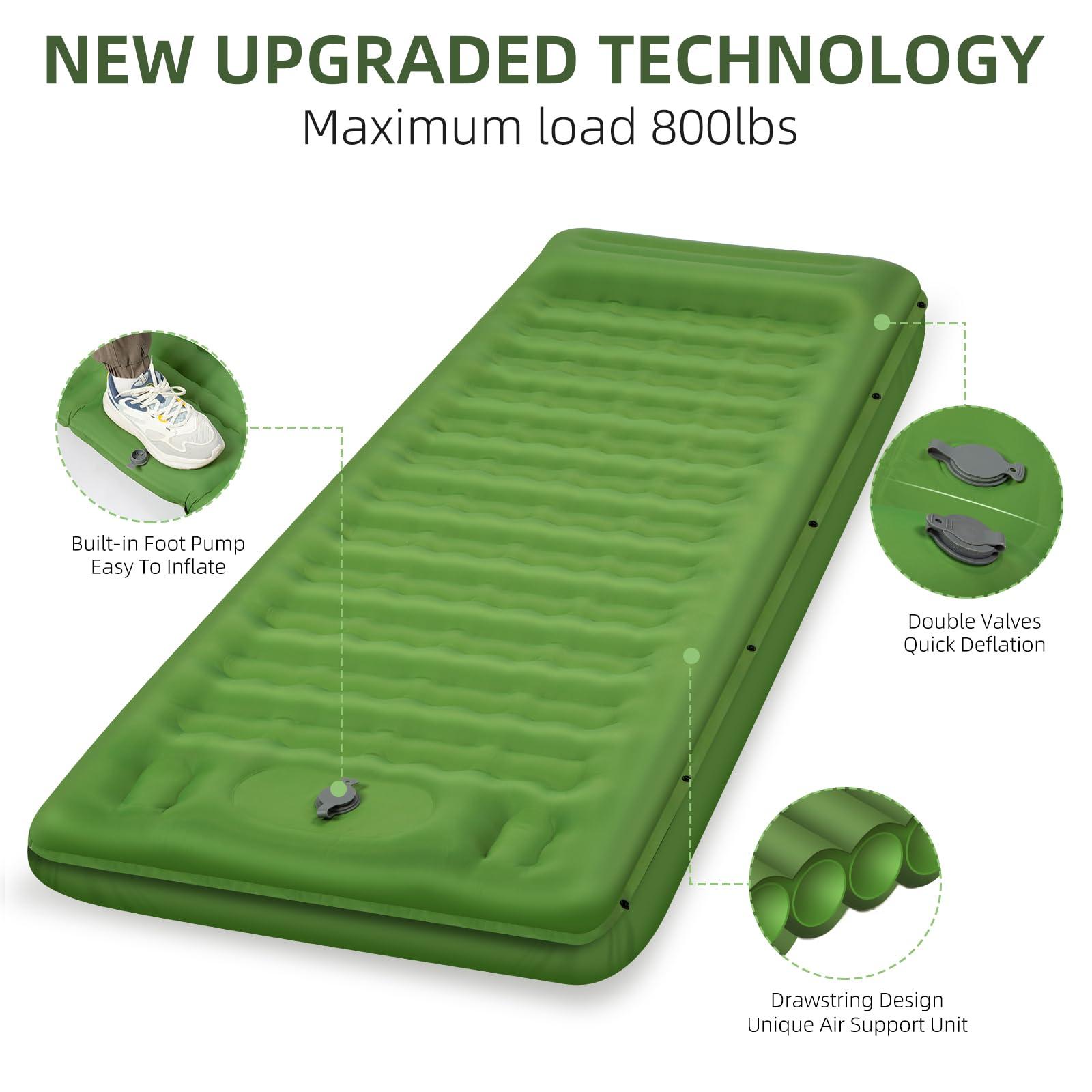 FNARMW Camping Sleeping Pad, Extra Thick 5 Inch Camping Mat with Pillow Built-in Foot Pump Inflatable Sleeping Pads Compact for Camping Backpacking Hiking Traveling Tent（Green） - Image 5
